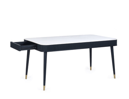 Julian Bowen Dining Table Louis Fluted Stone Top Dining Table With Drawers - Black Bed Kings