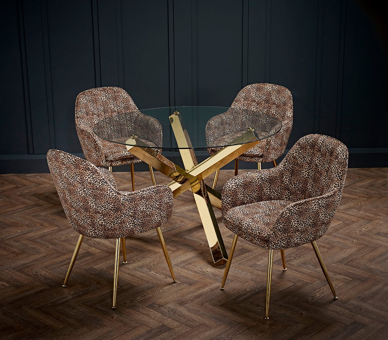 LPD Dining Table Capri Dining Table Glass Top With Gold Legs Bed Kings