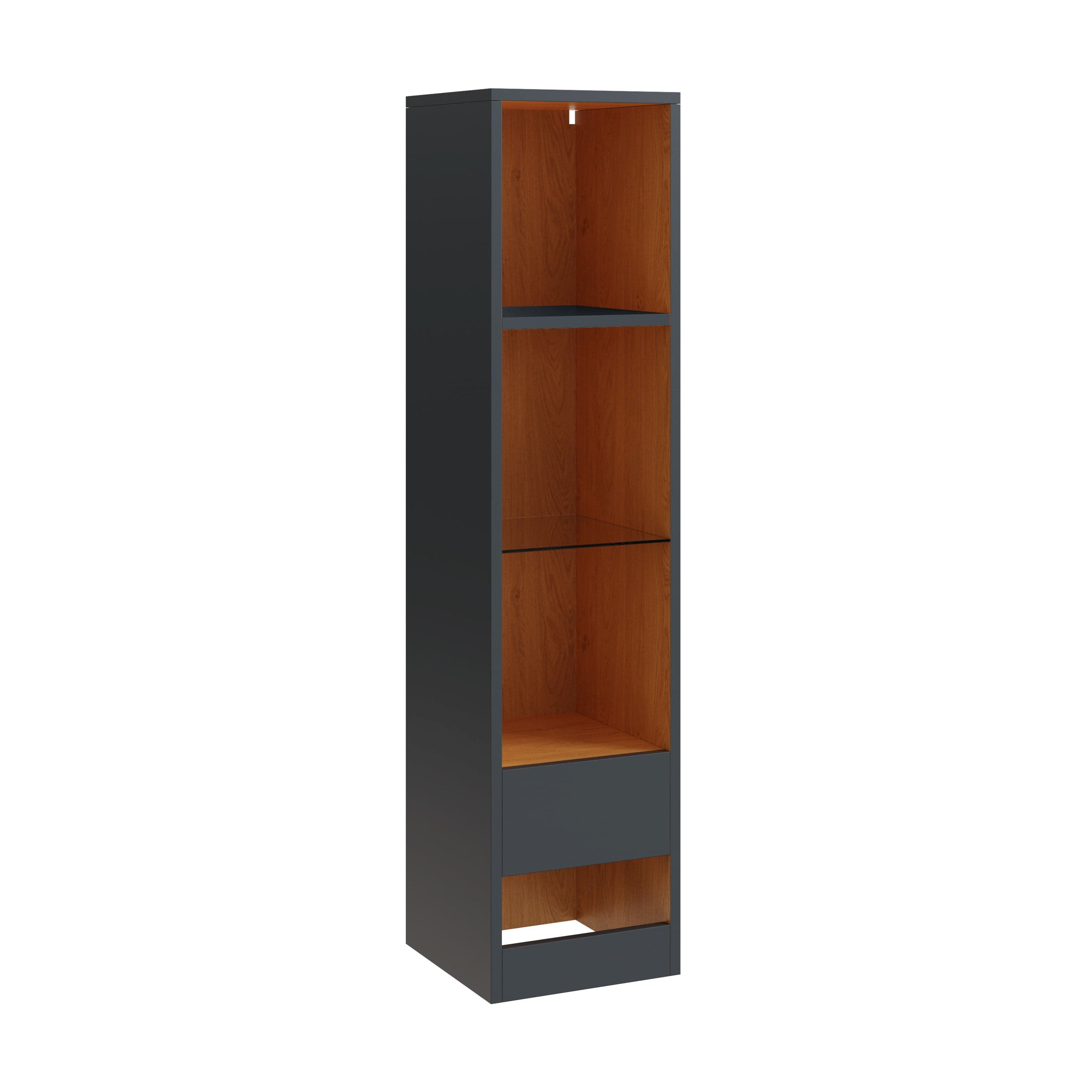 GFW Display Unit Leon Tall Shelf Unit With LED Anthracite/Oak Bed Kings