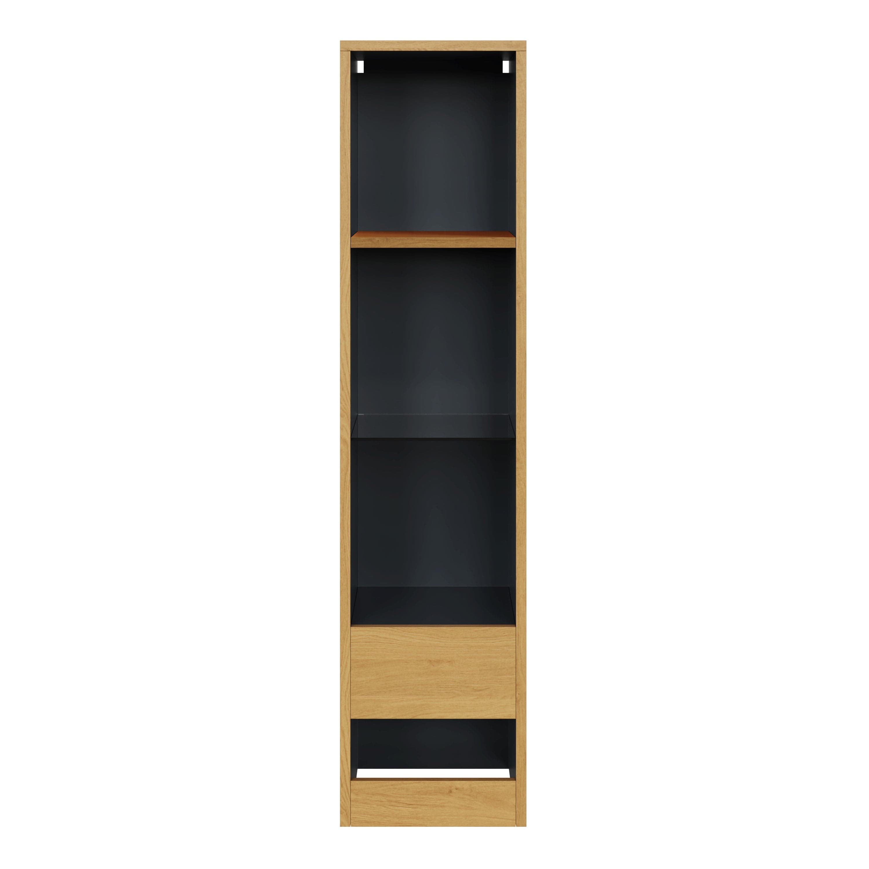 GFW Display Unit Leon Tall Shelf Unit With LED Oak/Anthracite Bed Kings