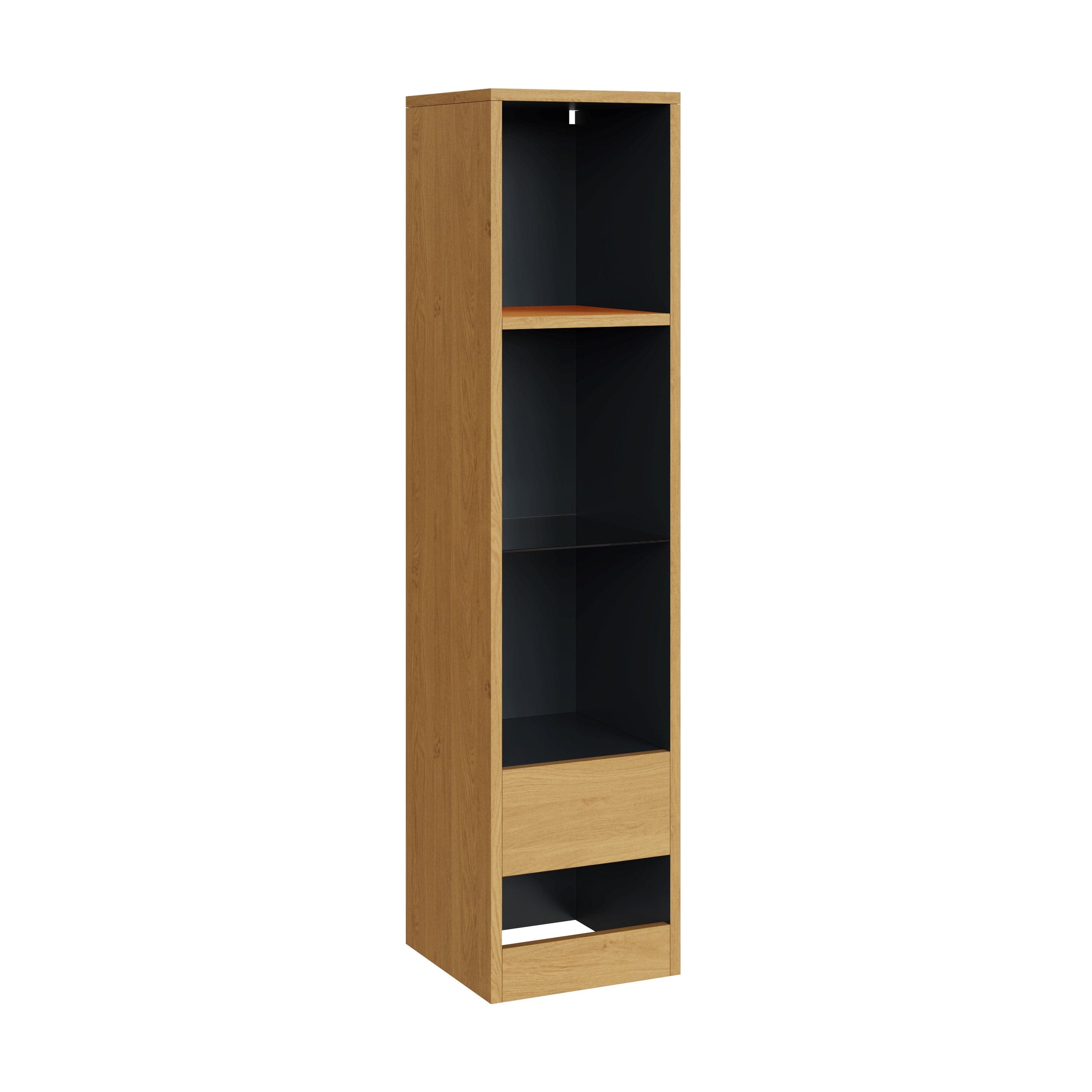 GFW Display Unit Leon Tall Shelf Unit With LED Oak/Anthracite Bed Kings