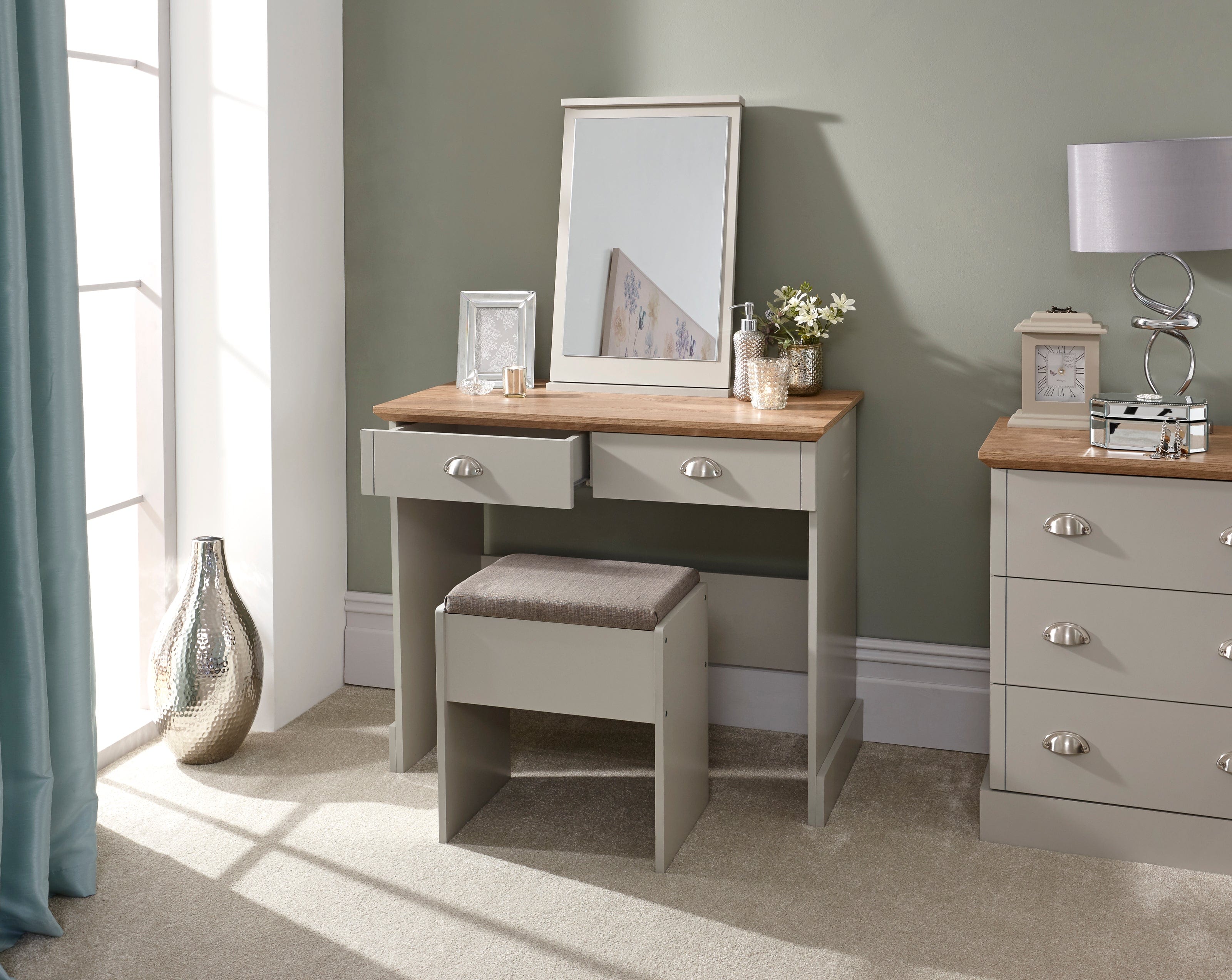 GFW Dressing Table Kendal Dressing Table With Stool Grey Bed Kings