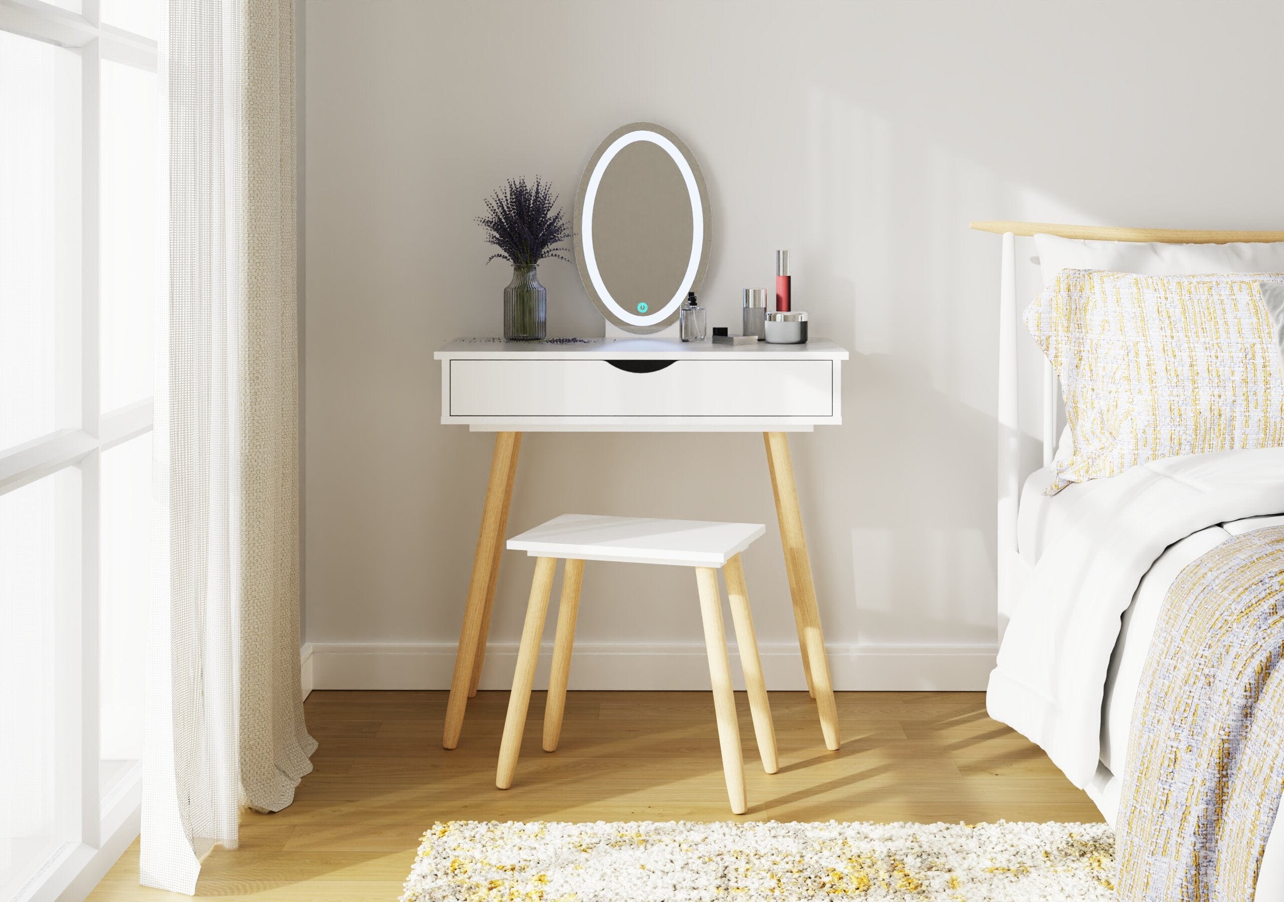 GFW Dressing Table Set Signy Led Dressing Table With Stool Bed Kings