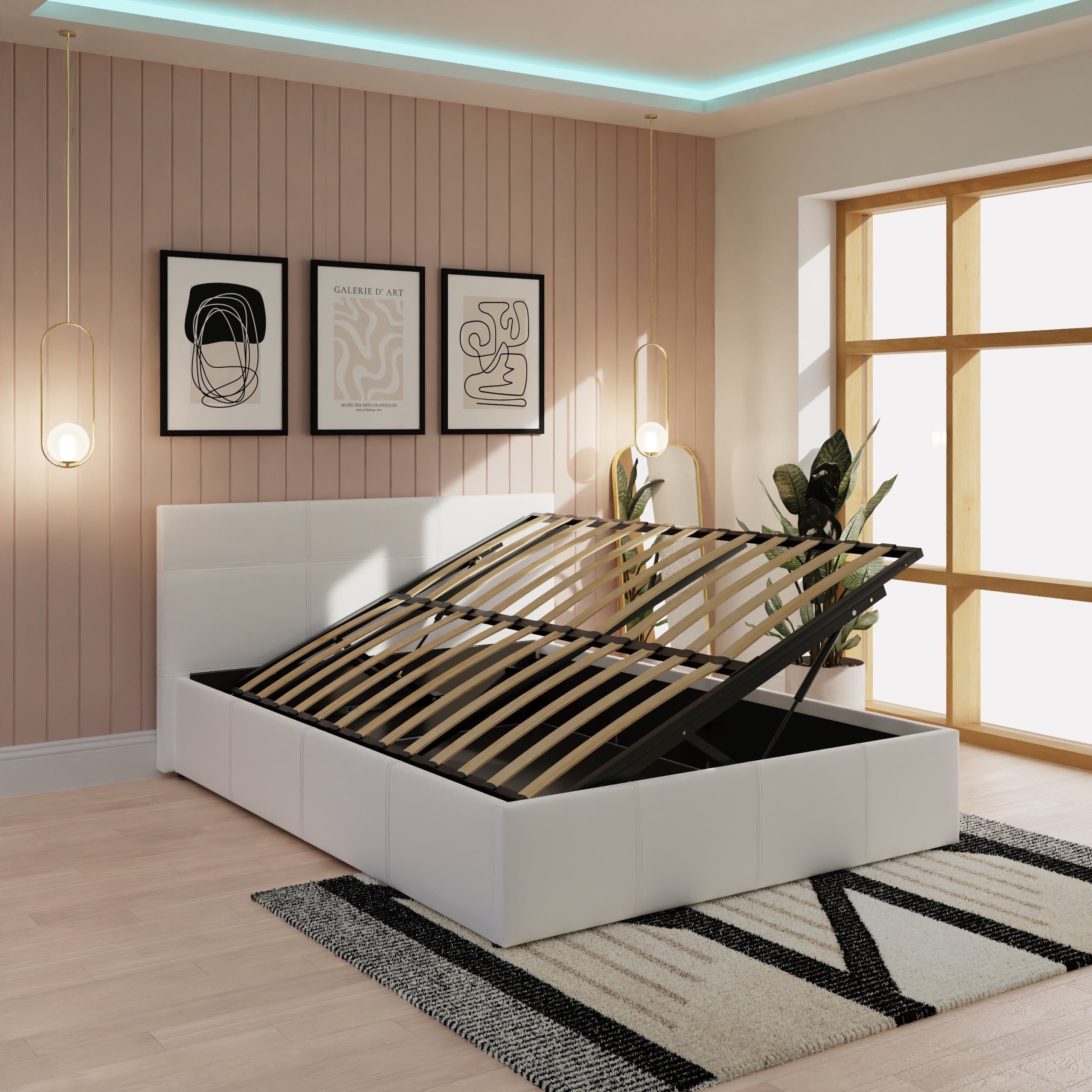 Side Lift Ottoman Bed White