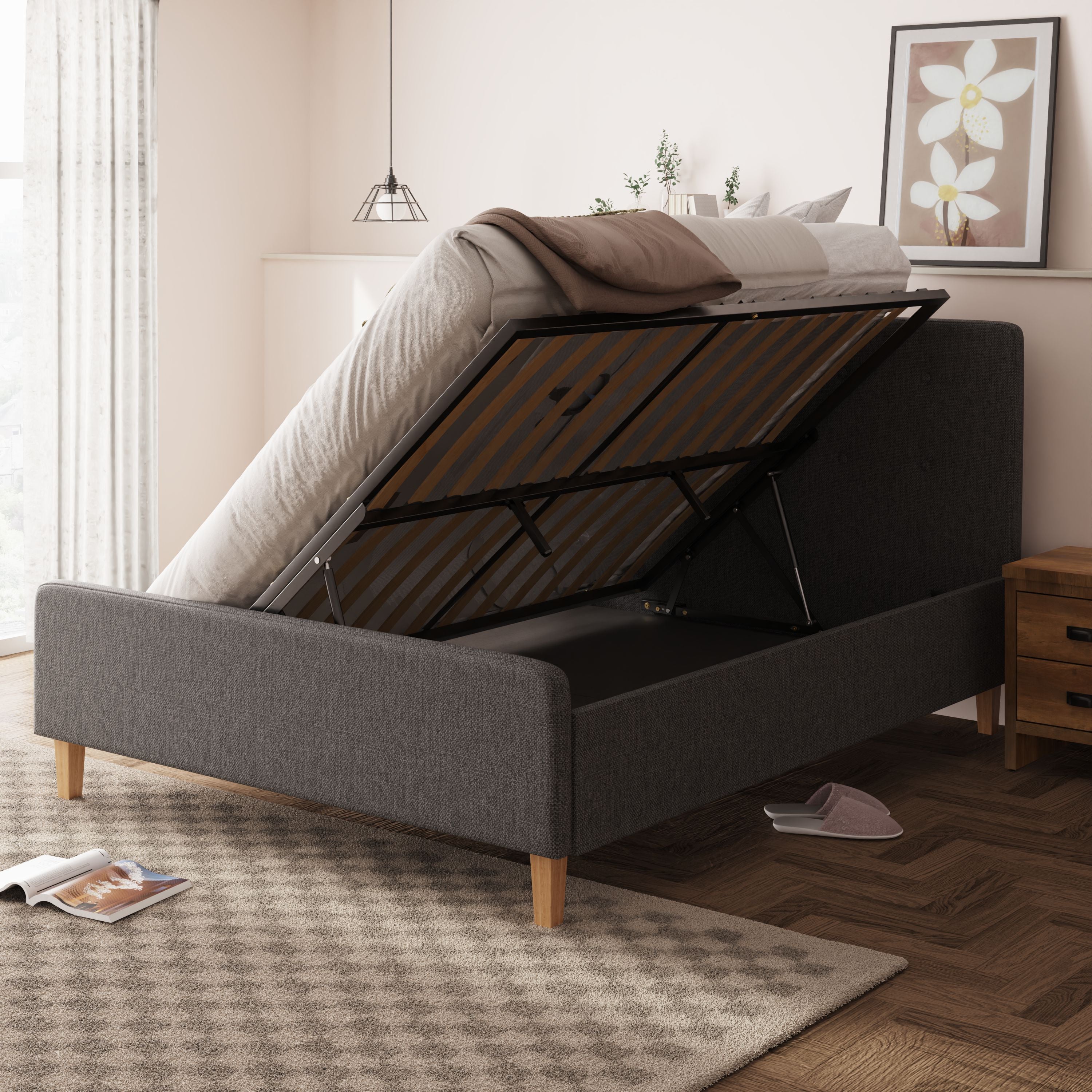 Ashbourne Ottoman Bed Dark Grey