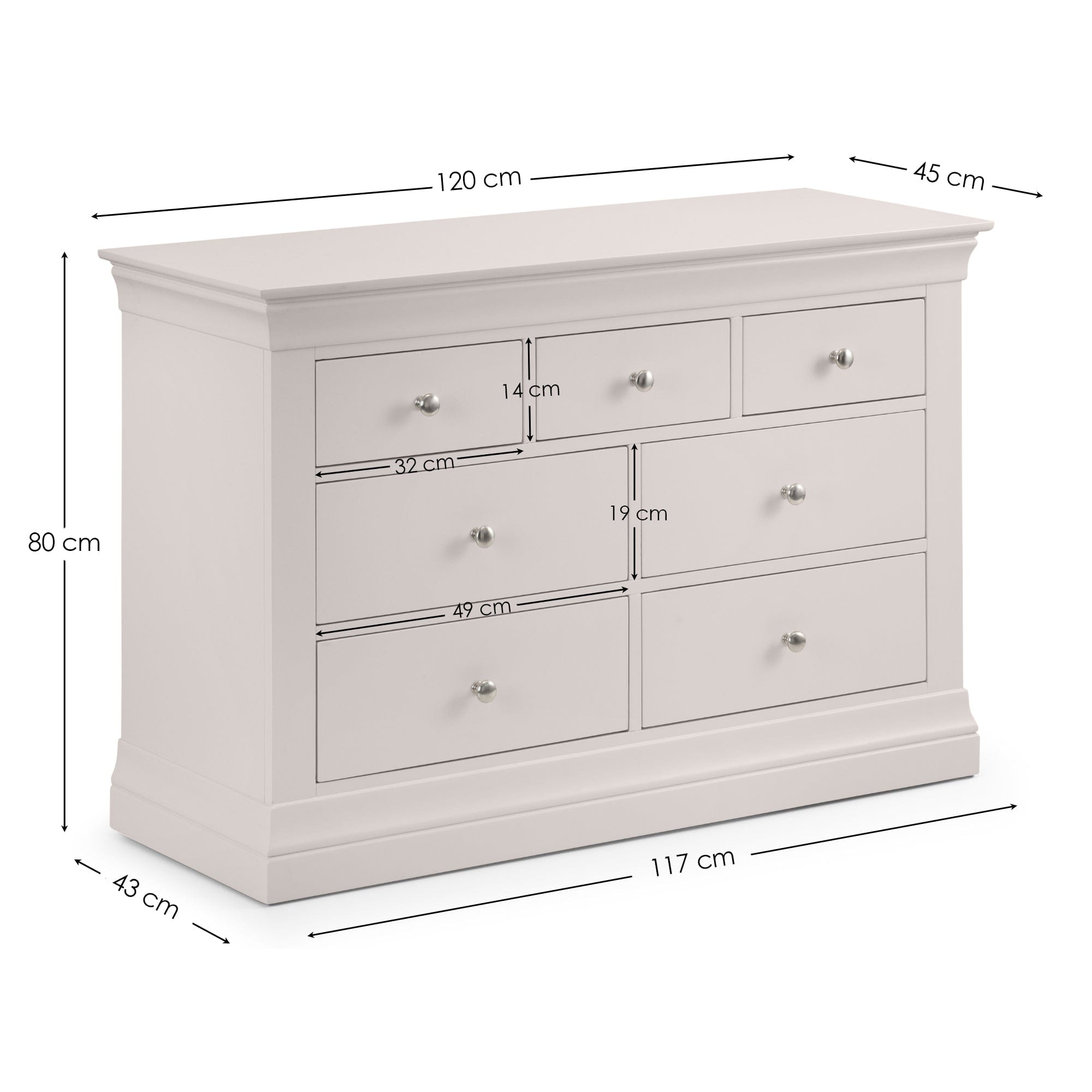 Clermont 4+3 Drawer Chest - Light Grey