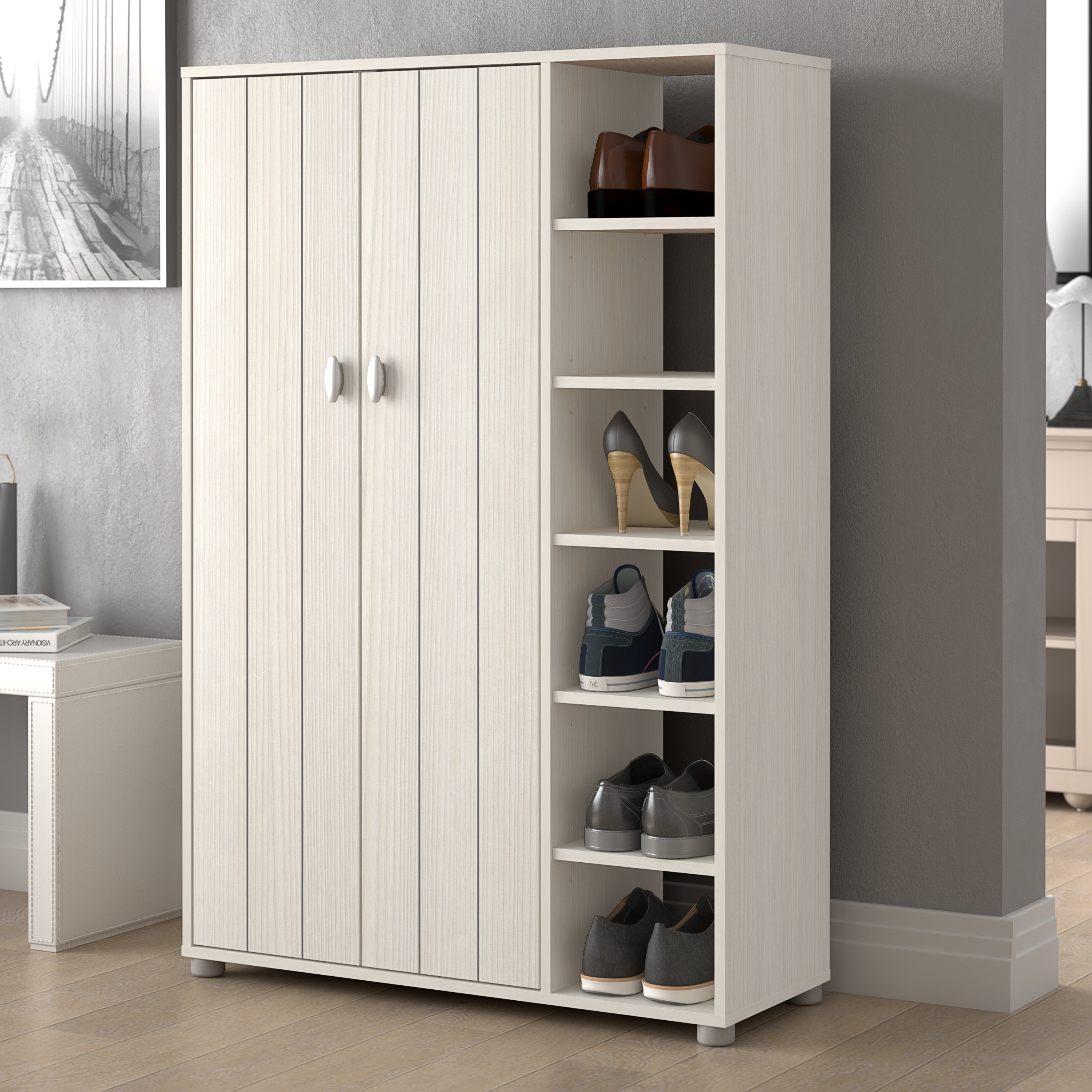 Bideford Tall Shoe Cabinet White