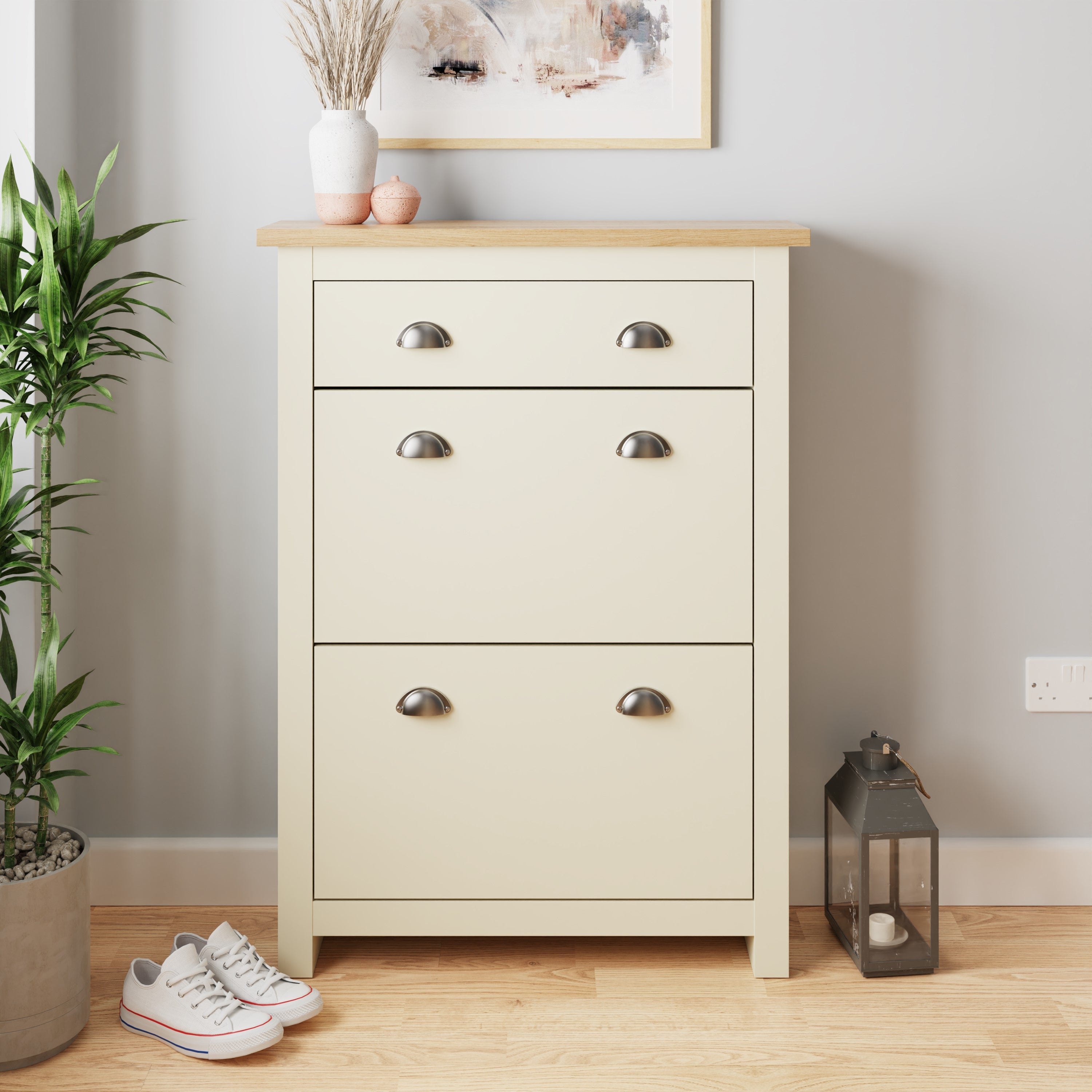 Lancaster 2Dr 1Drw Shoe Cabinet Cream
