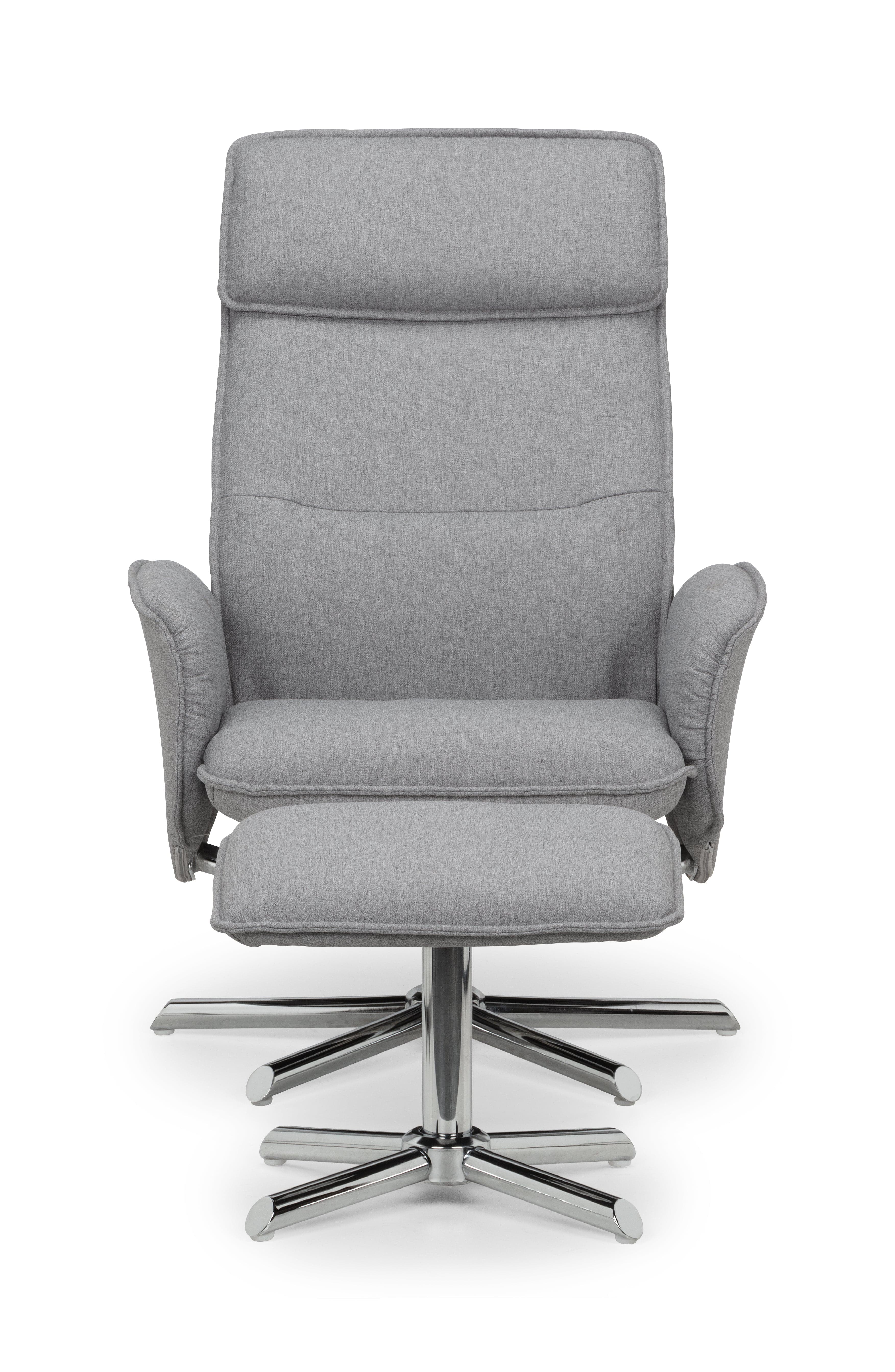 Aria Recliner & Stool With Chrome Base - Grey Linen