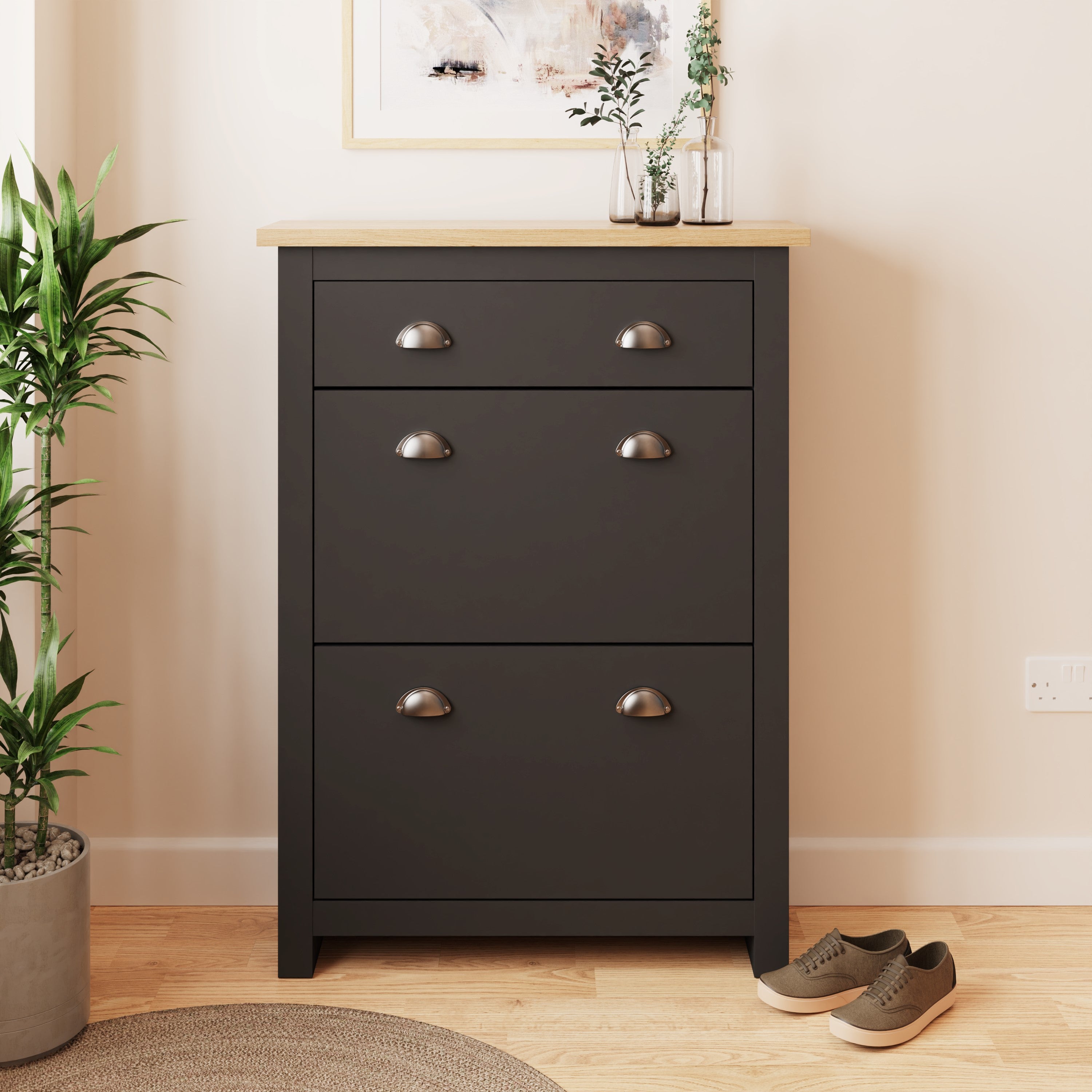 Lancaster 2Dr 1Drw Shoe Cabinet Black
