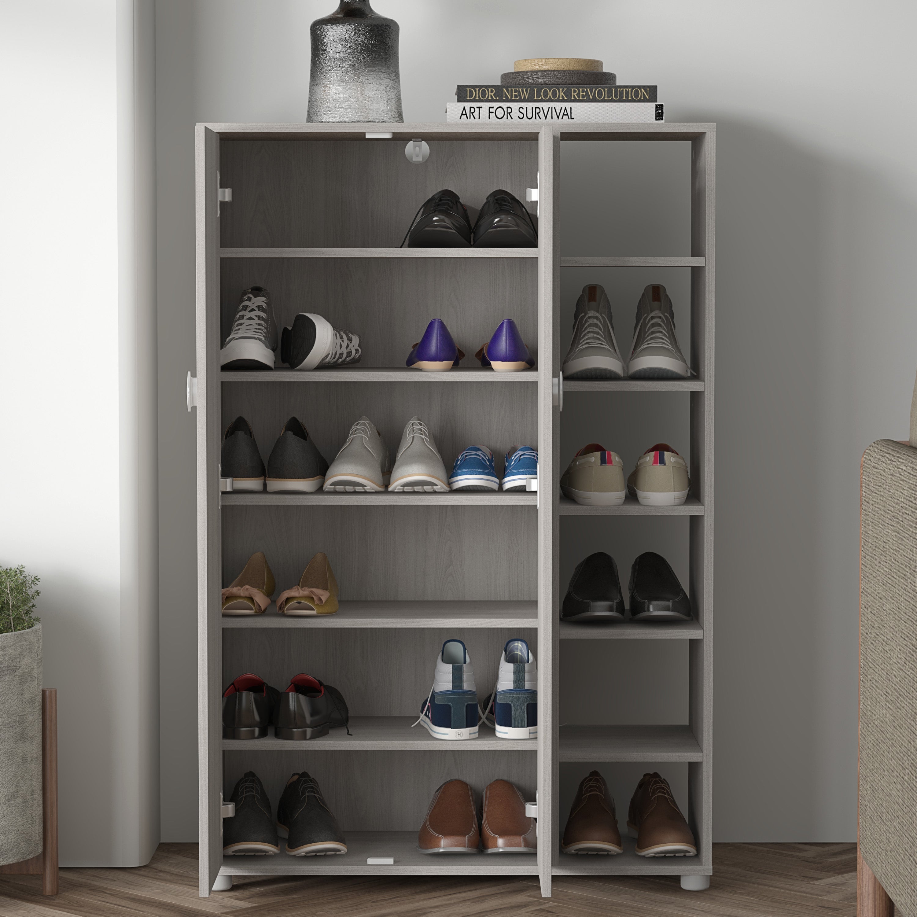 Bideford Tall Shoe Cabinet Warm Grey Oak
