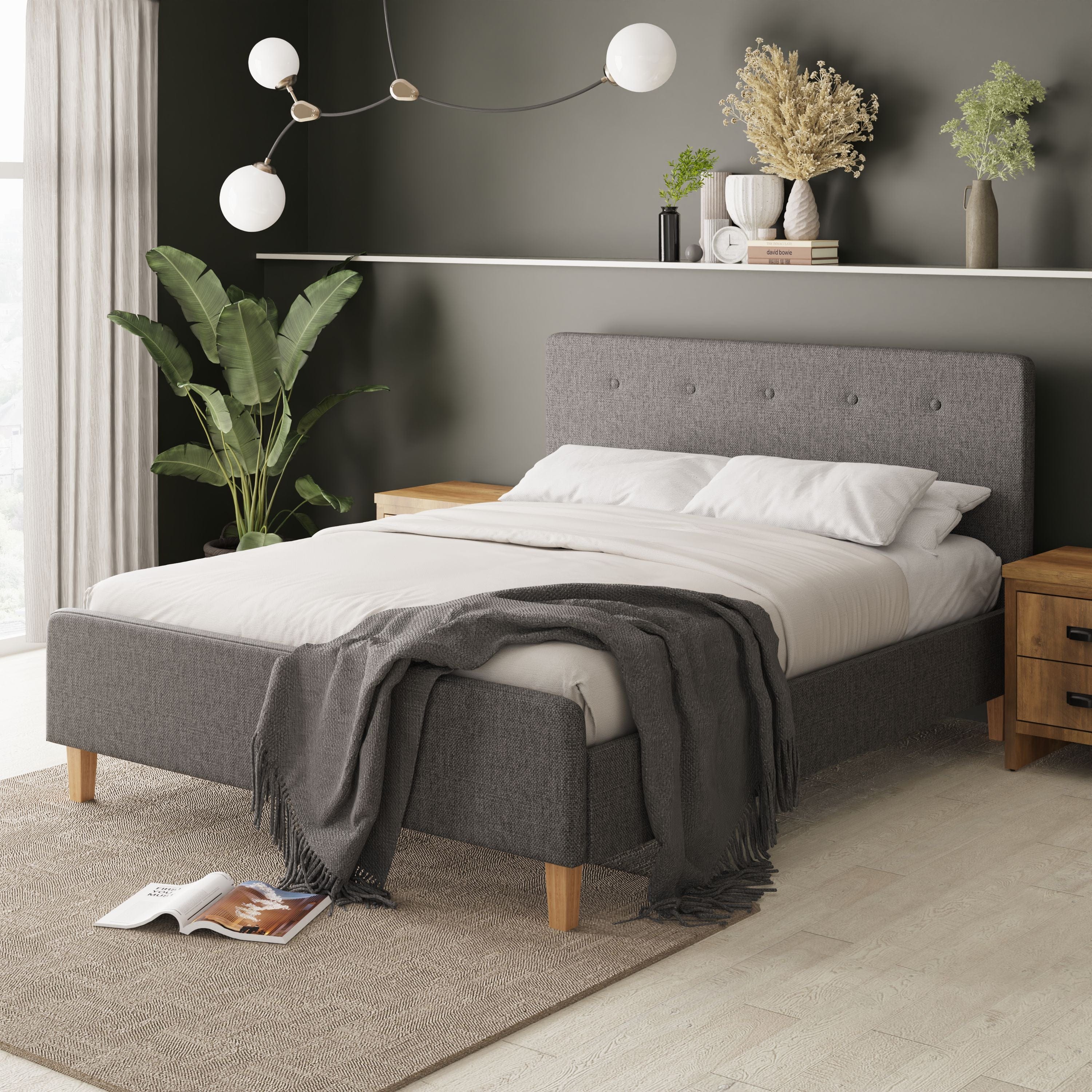 GFW Fabric Bed Ashbourne Fabric Upholstered Bed Grey Bed Kings