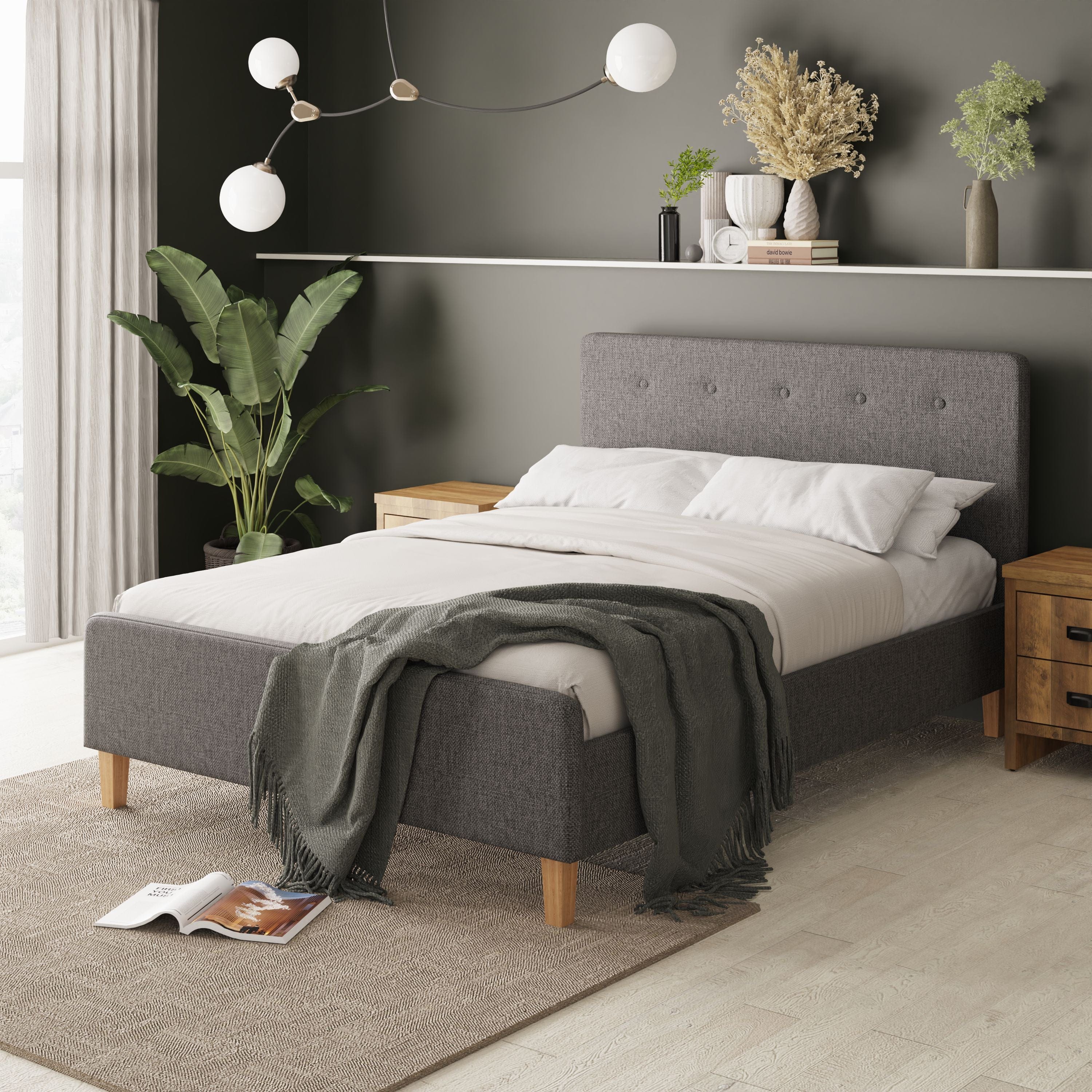 GFW Fabric Bed Ashbourne Fabric Upholstered Bed Grey Bed Kings