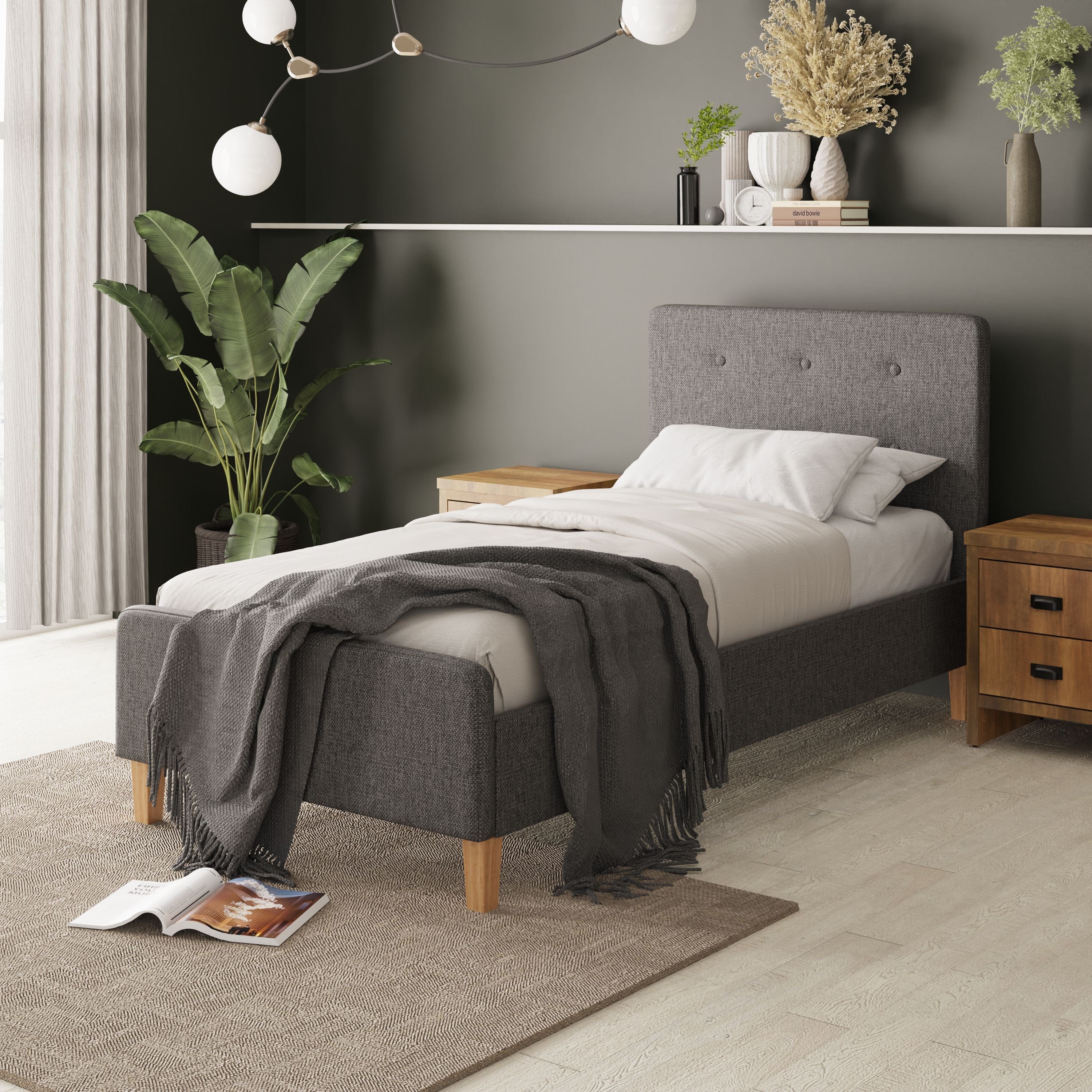 GFW Fabric Bed Ashbourne Fabric Upholstered Bed Grey Bed Kings