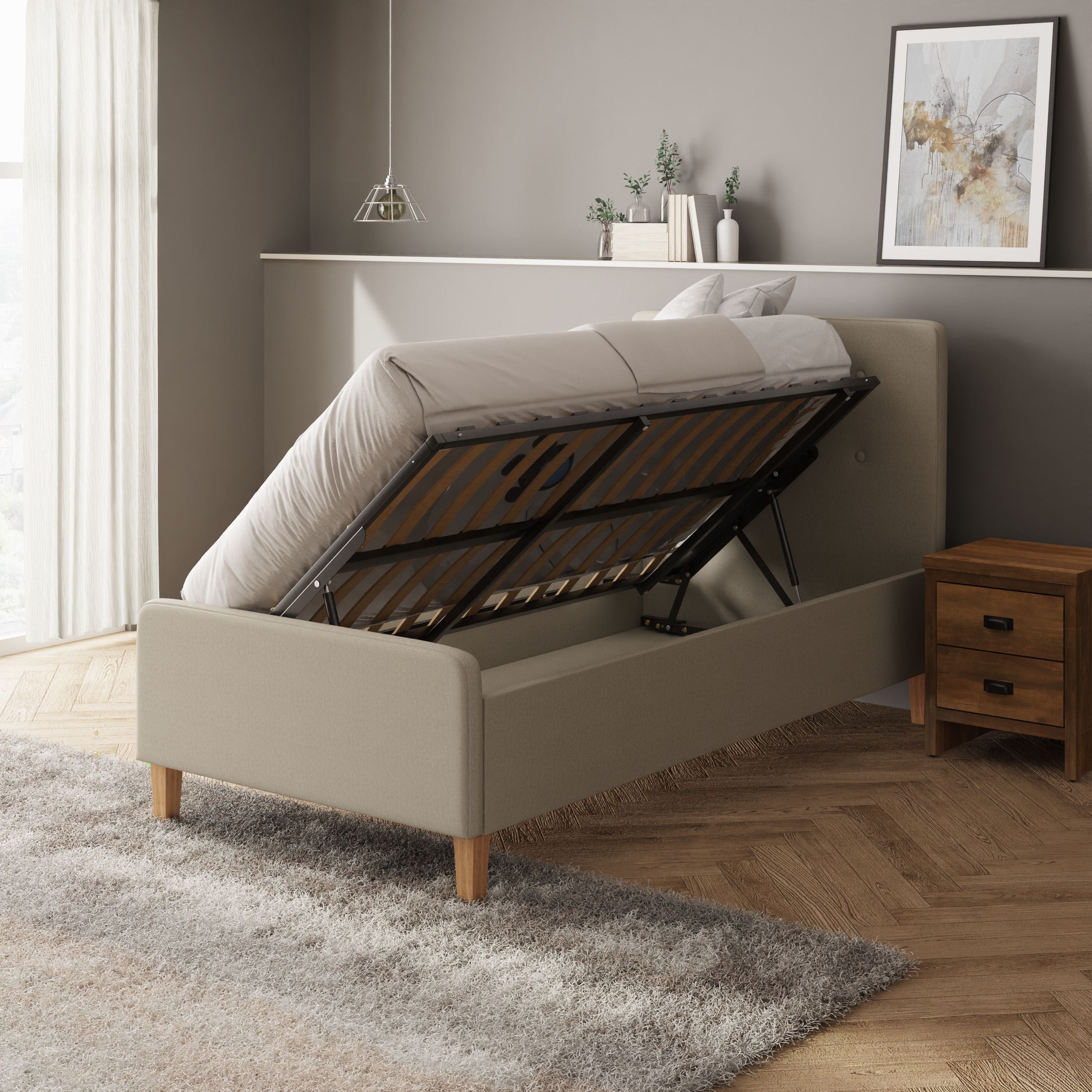 GFW Fabric Bed Ashbourne Ottoman Bed Natural Bed Kings