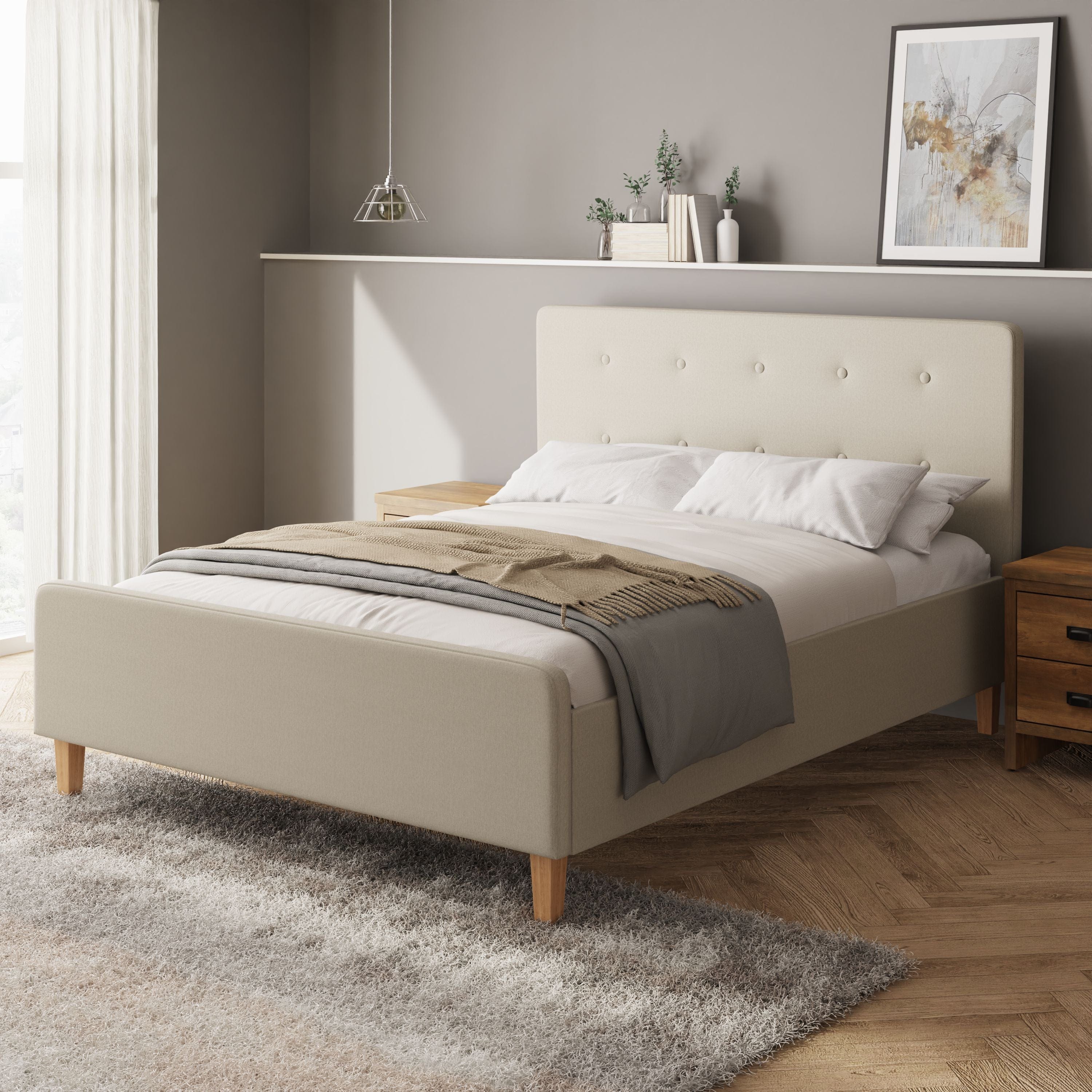 GFW Fabric Bed Ashbourne Ottoman Bed Natural Bed Kings