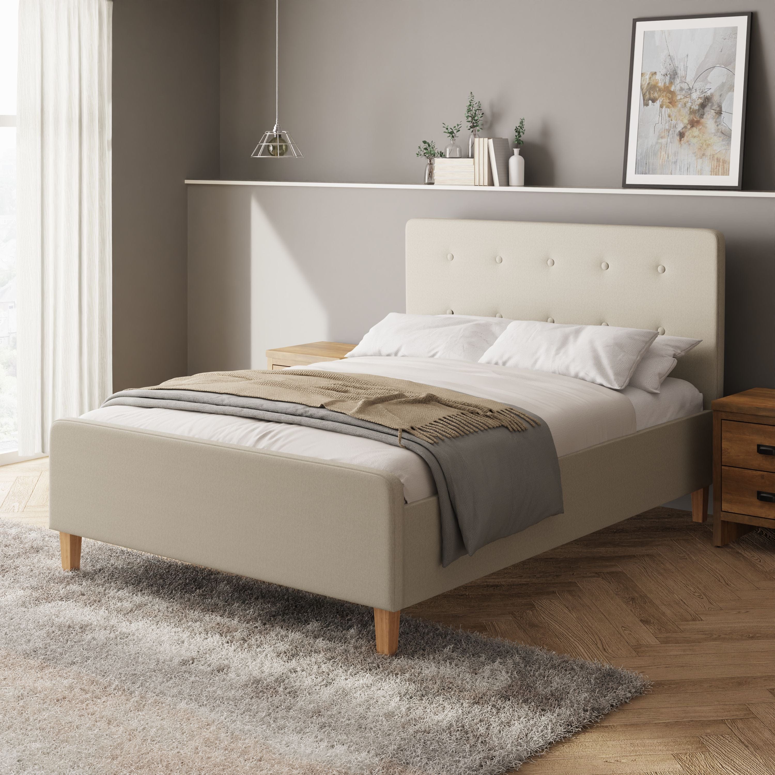 GFW Fabric Bed Ashbourne Ottoman Bed Natural Bed Kings