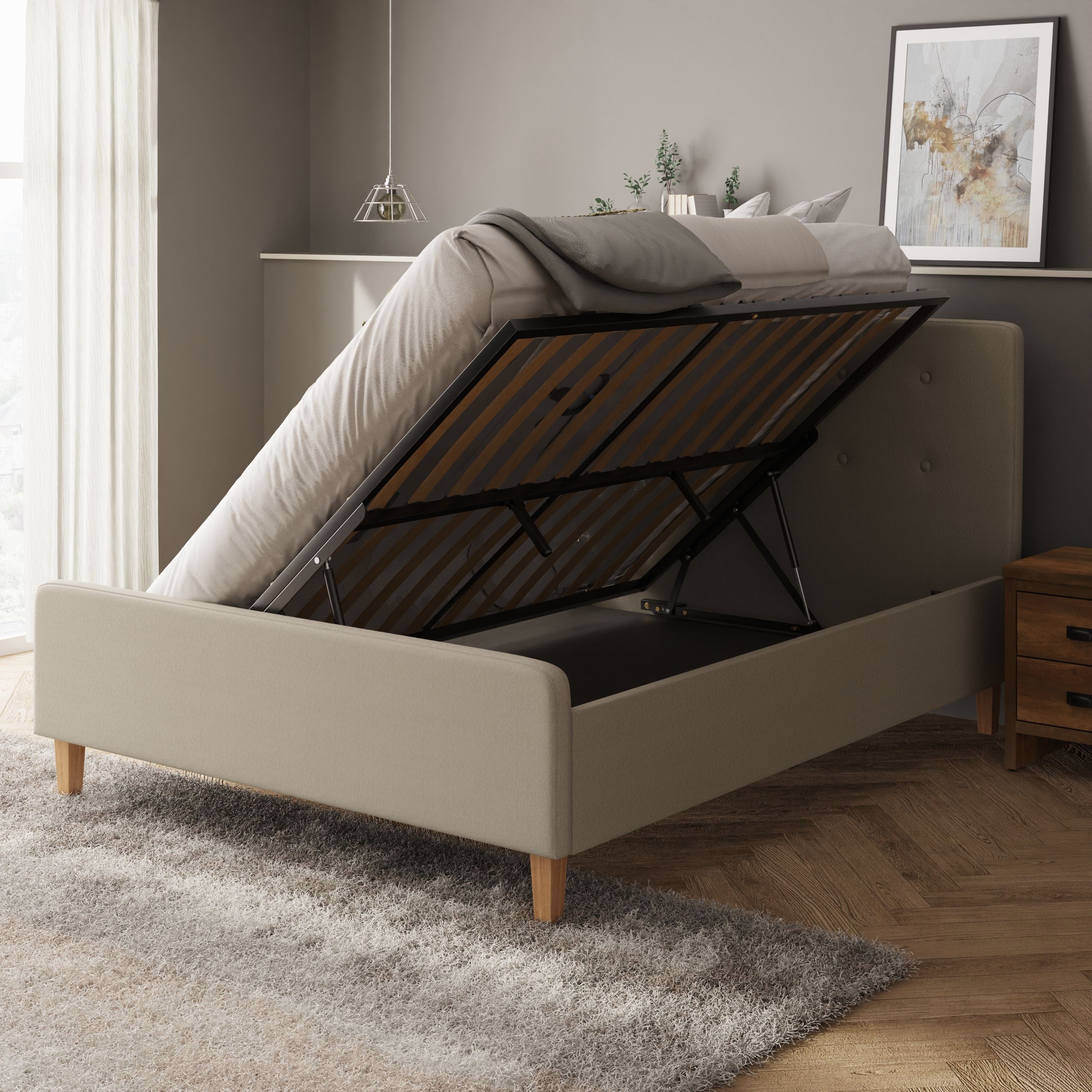 GFW Fabric Bed Ashbourne Ottoman Bed Natural Bed Kings