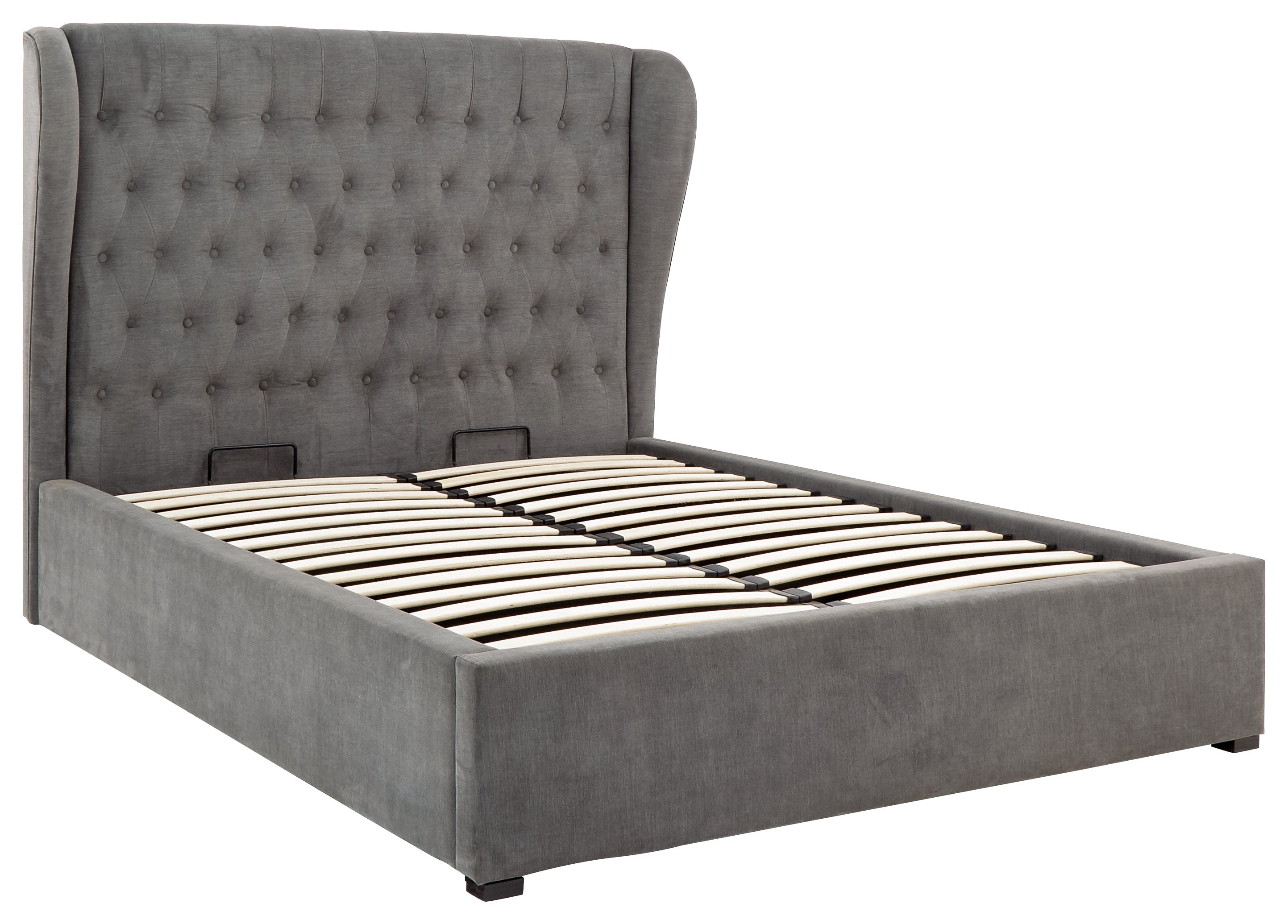 GFW Fabric Bed Dakota Ottoman Bed With Solid Base Grace Pewter Bed Kings