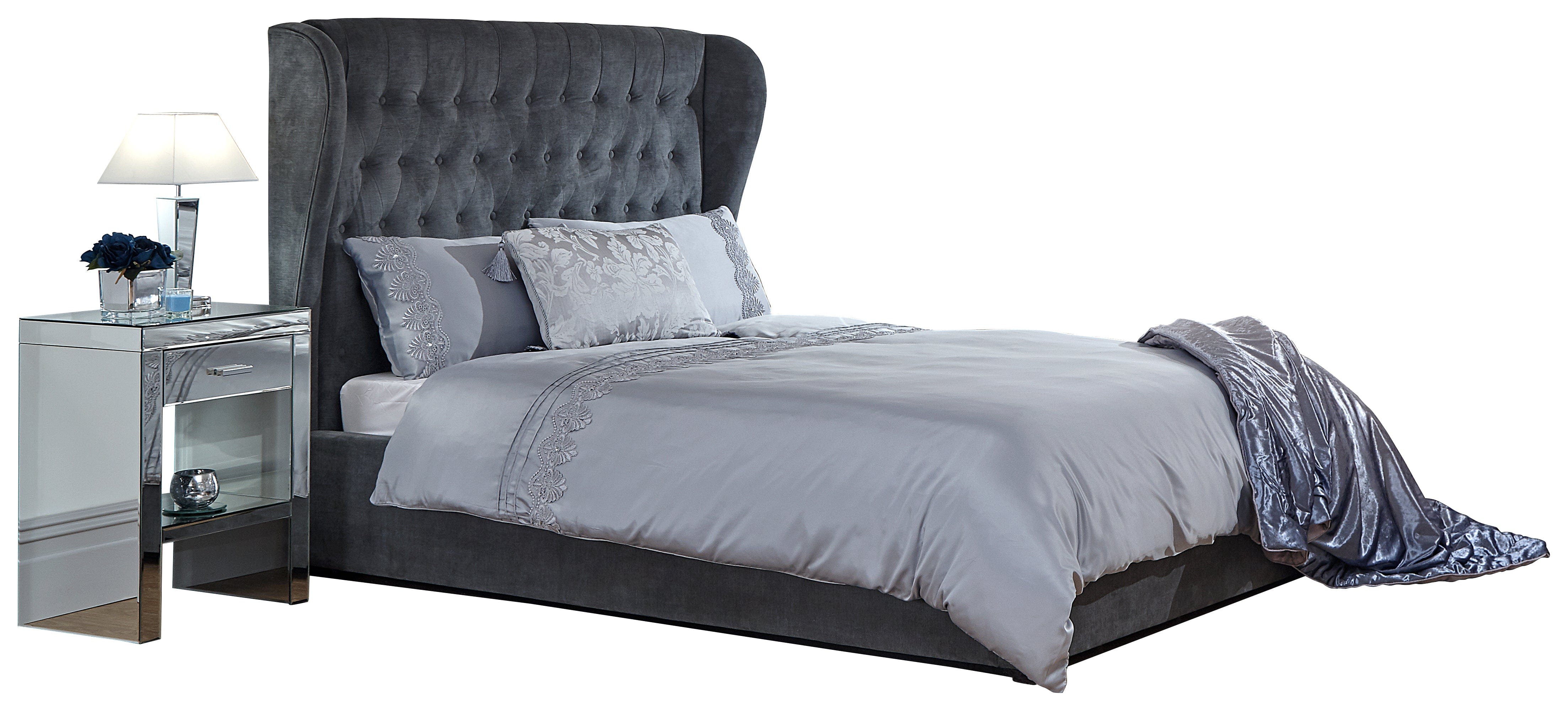 GFW Fabric Bed Dakota Ottoman Bed With Solid Base Grace Pewter Bed Kings