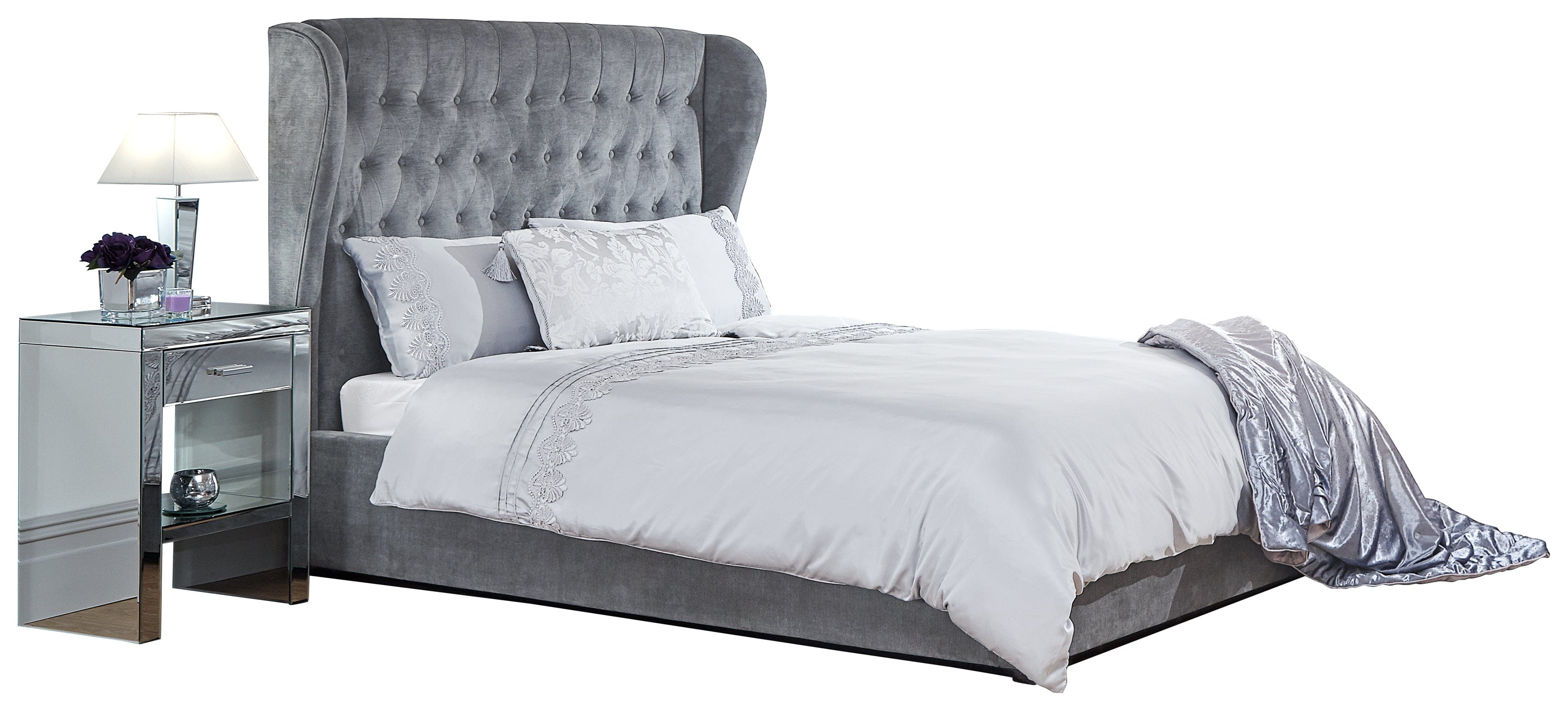 GFW Fabric Bed Dakota Ottoman Bed With Solid Base Platinum Bed Kings