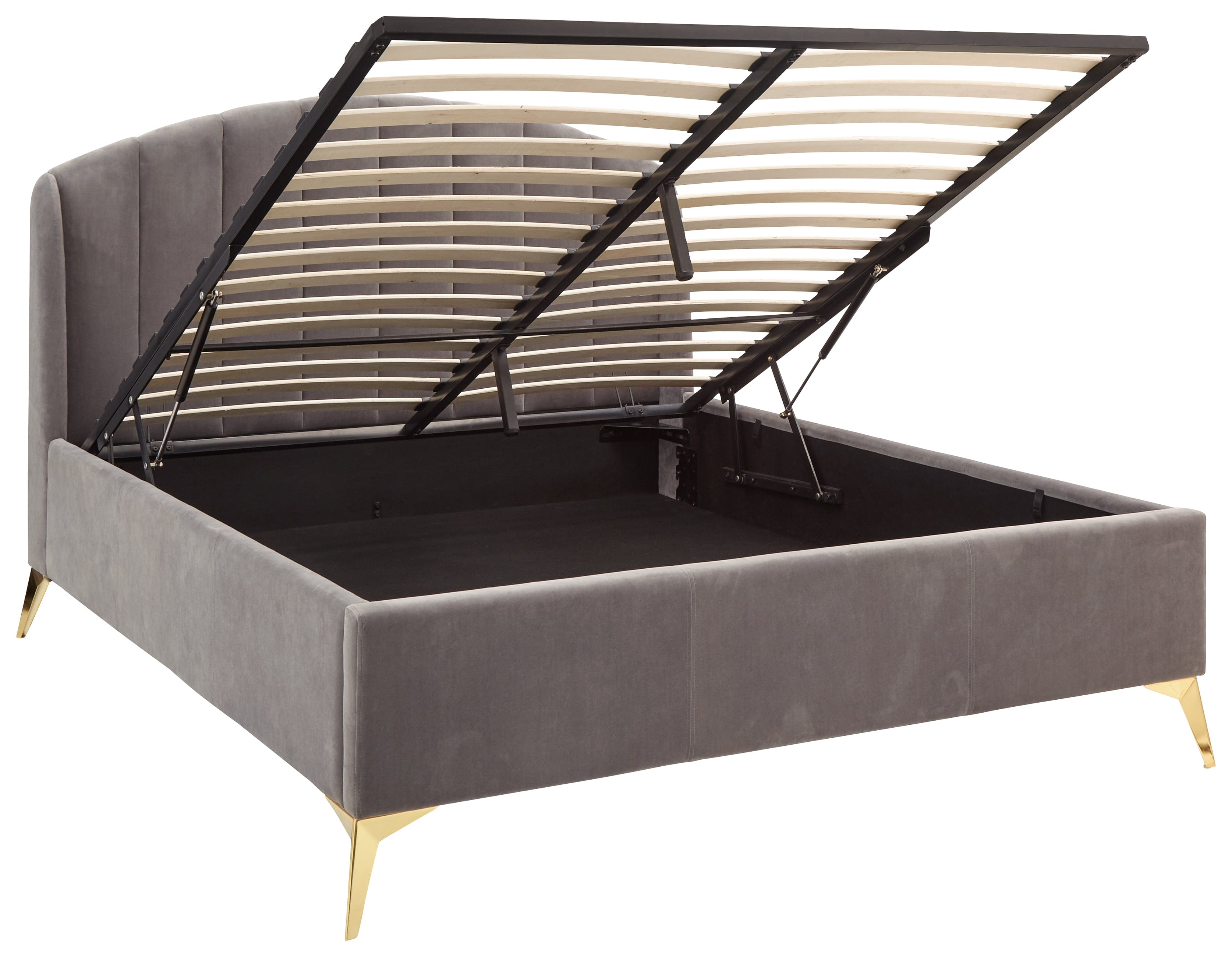 GFW Fabric Bed Pettine End Lift Ottoman Bed - Grey & Gold Bed Kings