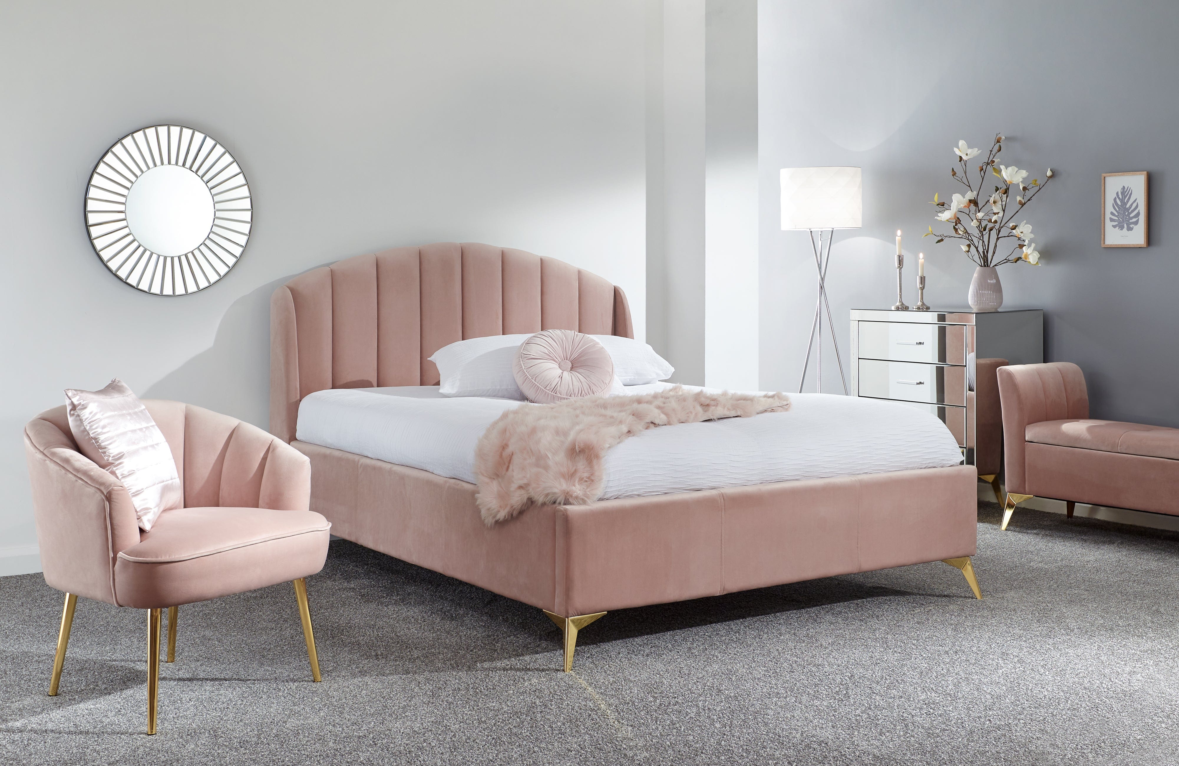 GFW Fabric Bed Pettine End Lift Ottoman Bed - Pink & Gold Bed Kings