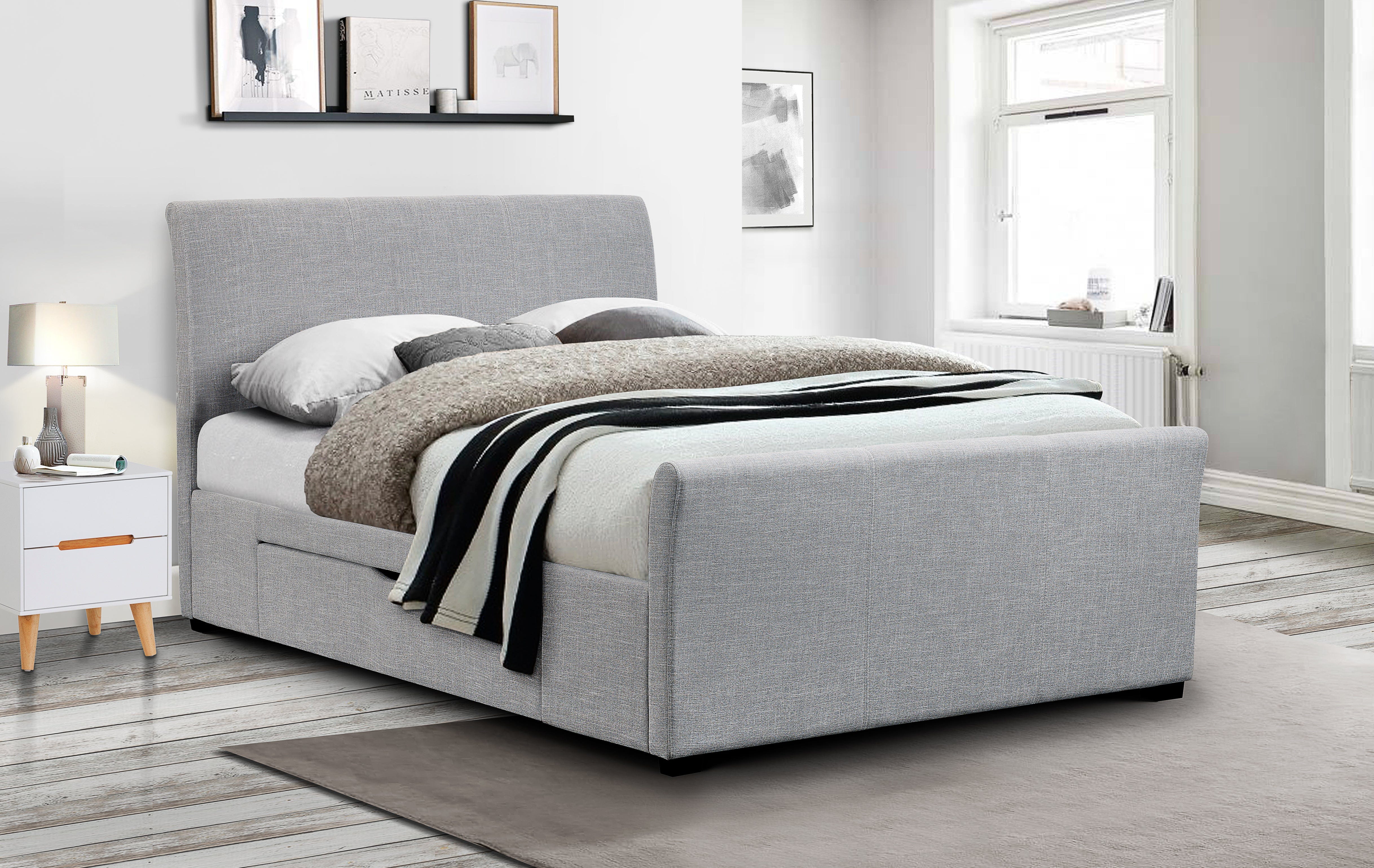 Julian Bowen Fabric Bed Capri Fabric Bed With Drawers - Light Grey Bed Kings