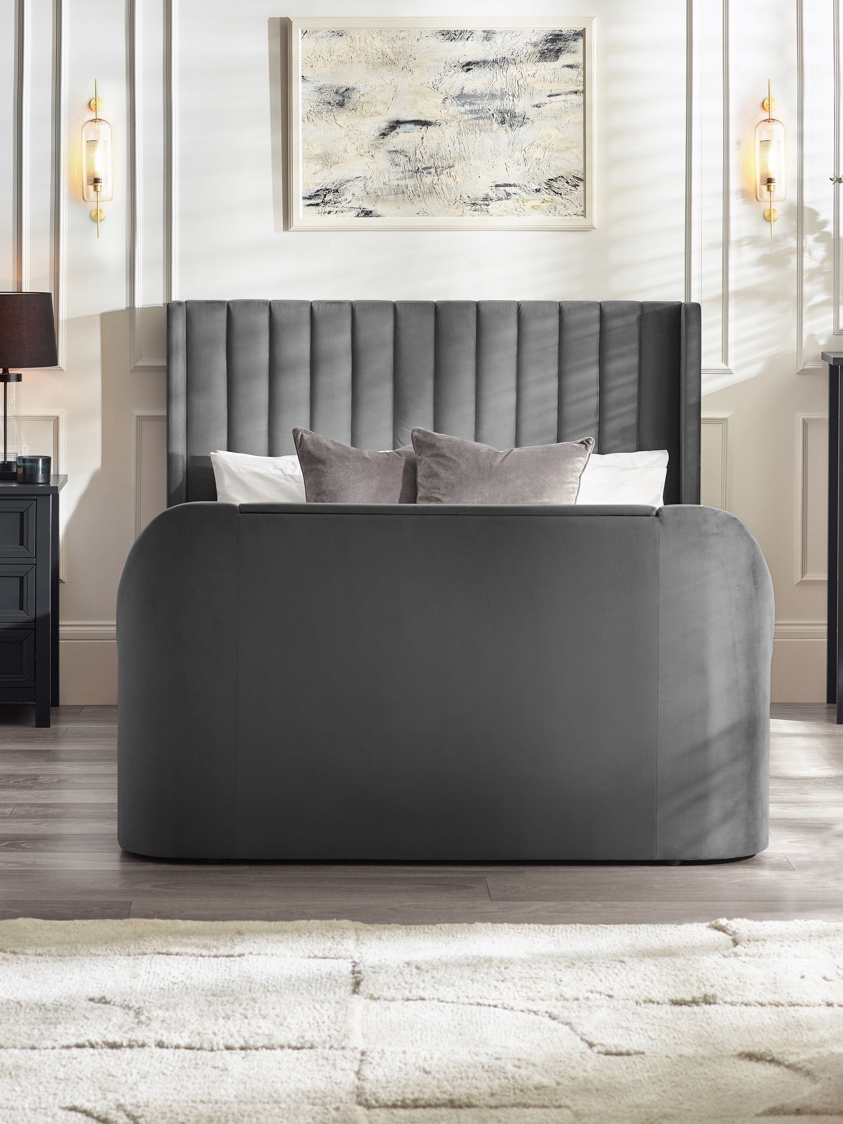 Julian Bowen Fabric Bed Clara Ottoman TV Bed - Dark Grey Bed Kings