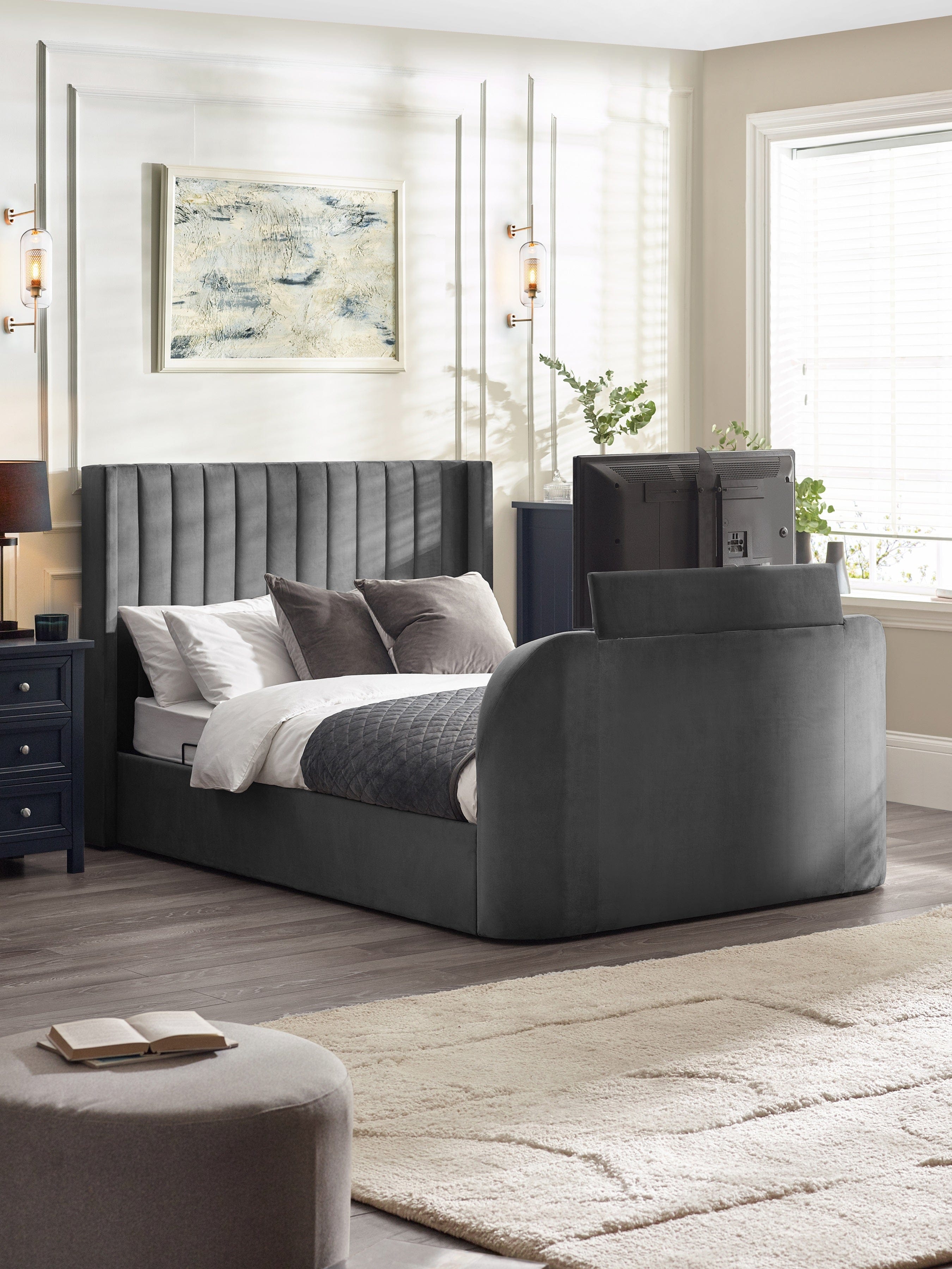 Julian Bowen Fabric Bed Clara Ottoman TV Bed - Dark Grey Bed Kings