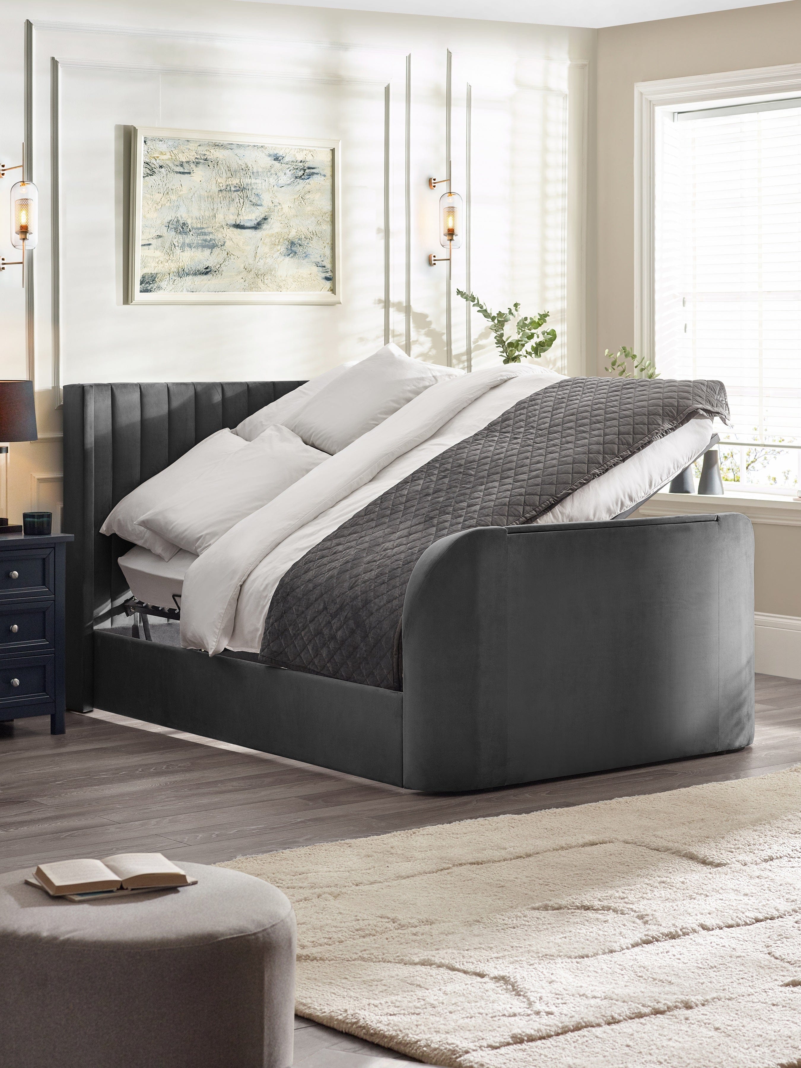 Julian Bowen Fabric Bed Clara Ottoman TV Bed - Dark Grey Bed Kings