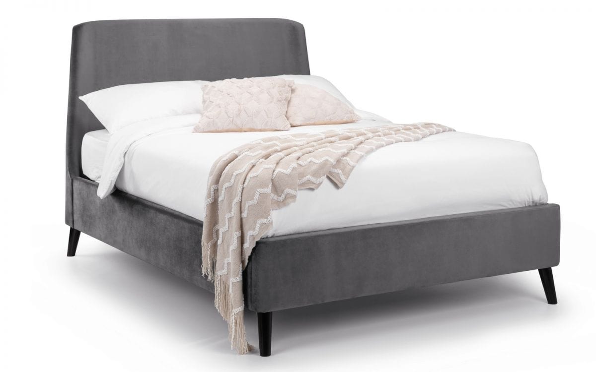 Julian Bowen Fabric Bed Frida Curved Velvet Bed - Grey Bed Kings