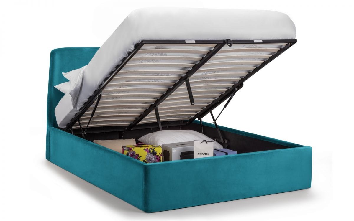 Julian Bowen Fabric Bed Frida Storage Ottoman Bed - Teal Bed Kings