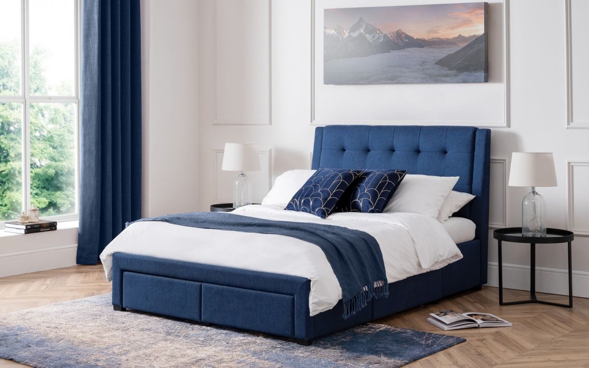 Julian Bowen Fabric Bed Fullerton 4 Drawer Bed - Blue Bed Kings