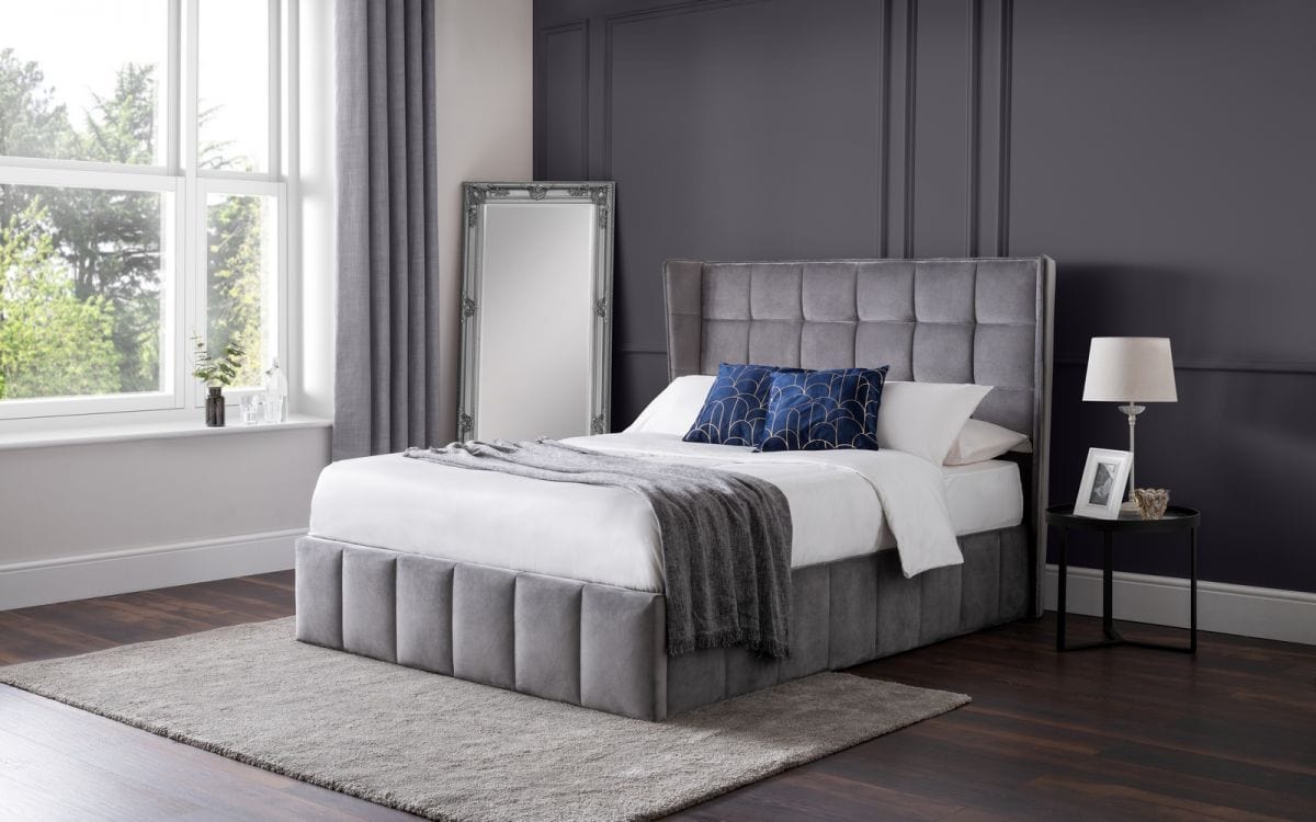 Julian Bowen Fabric Bed Gatsby Storage Ottoman Bed - Light Grey Bed Kings