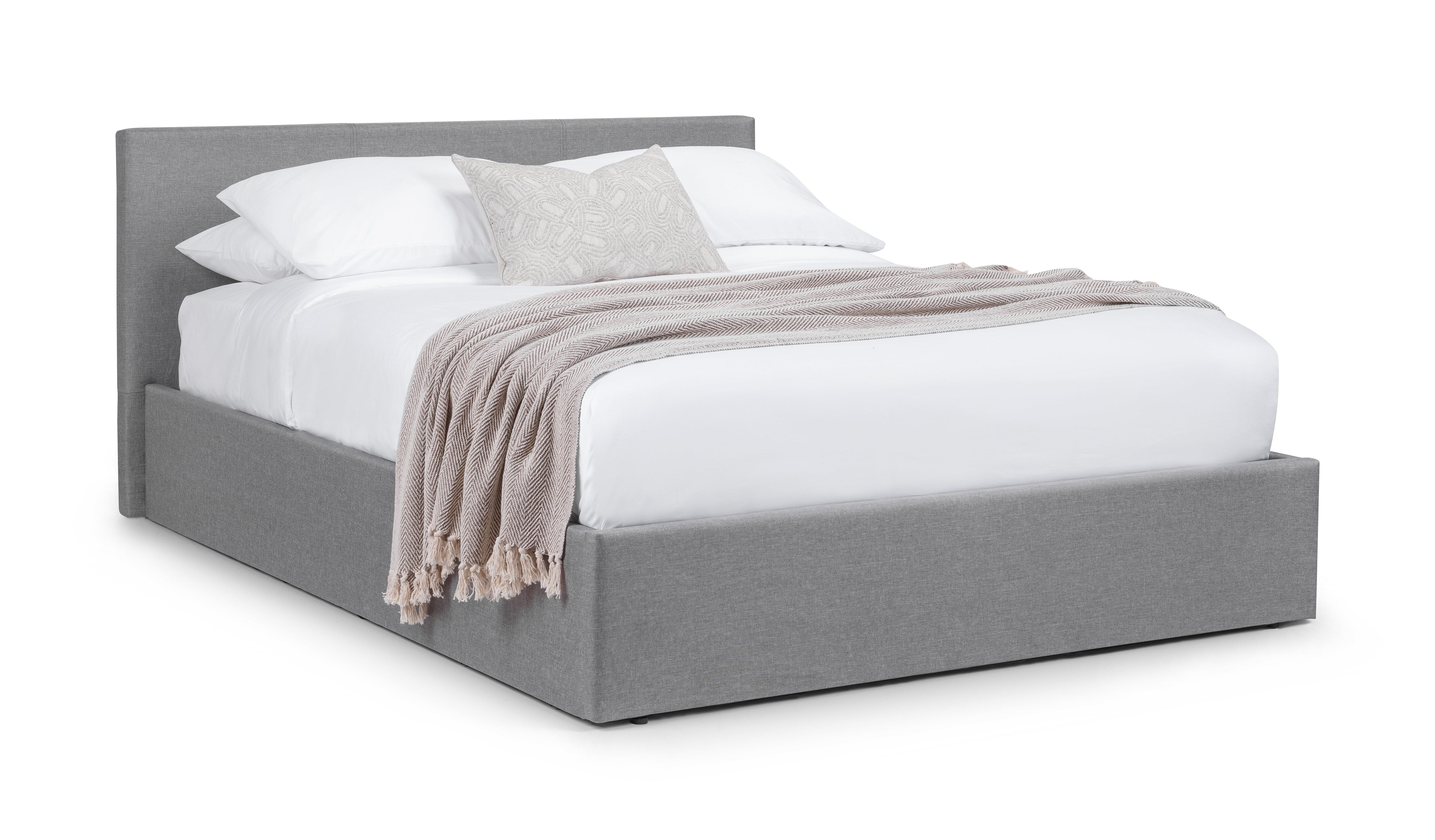 Julian Bowen Fabric Bed King 150cm 5ft Rialto Lift-Up Storage Bed In Linen Fabric - Light Grey Bed Kings