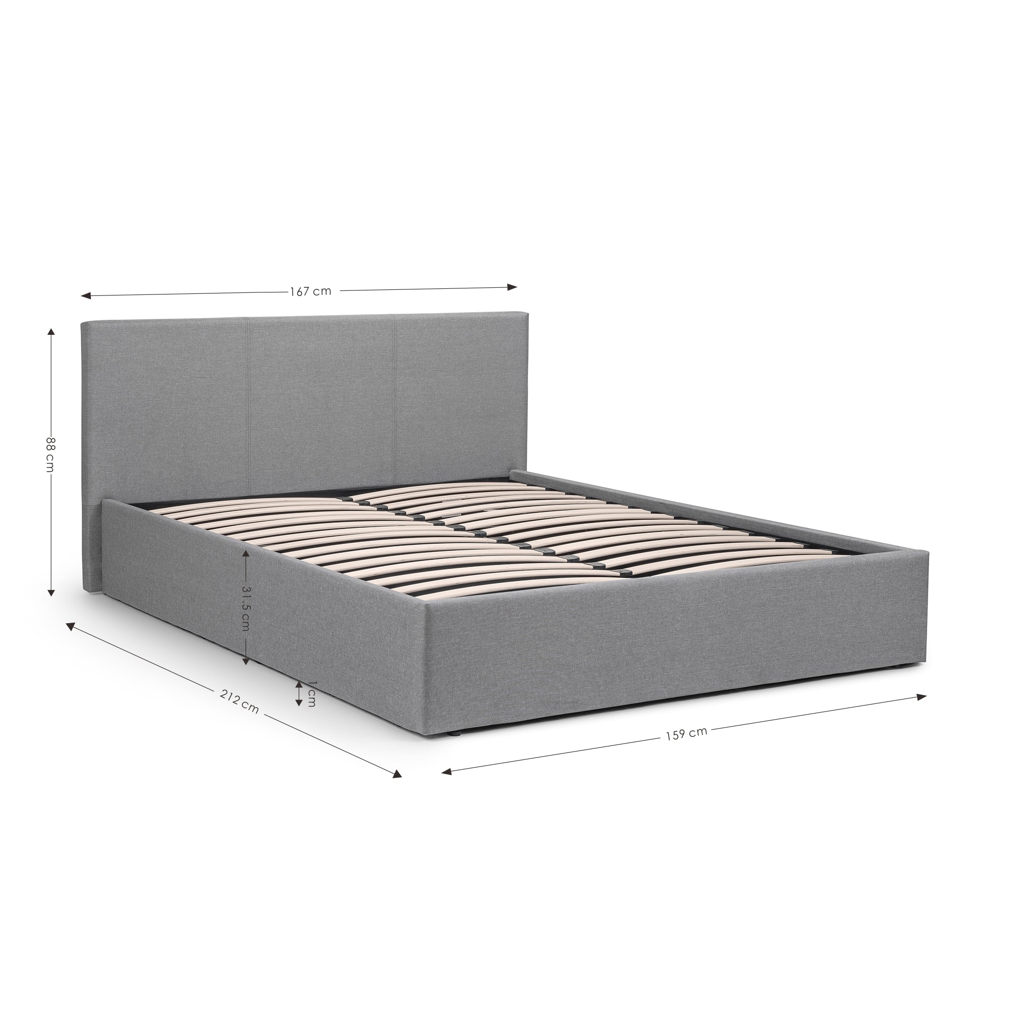 Julian Bowen Fabric Bed King 150cm 5ft Rialto Lift-Up Storage Bed In Linen Fabric - Light Grey Bed Kings