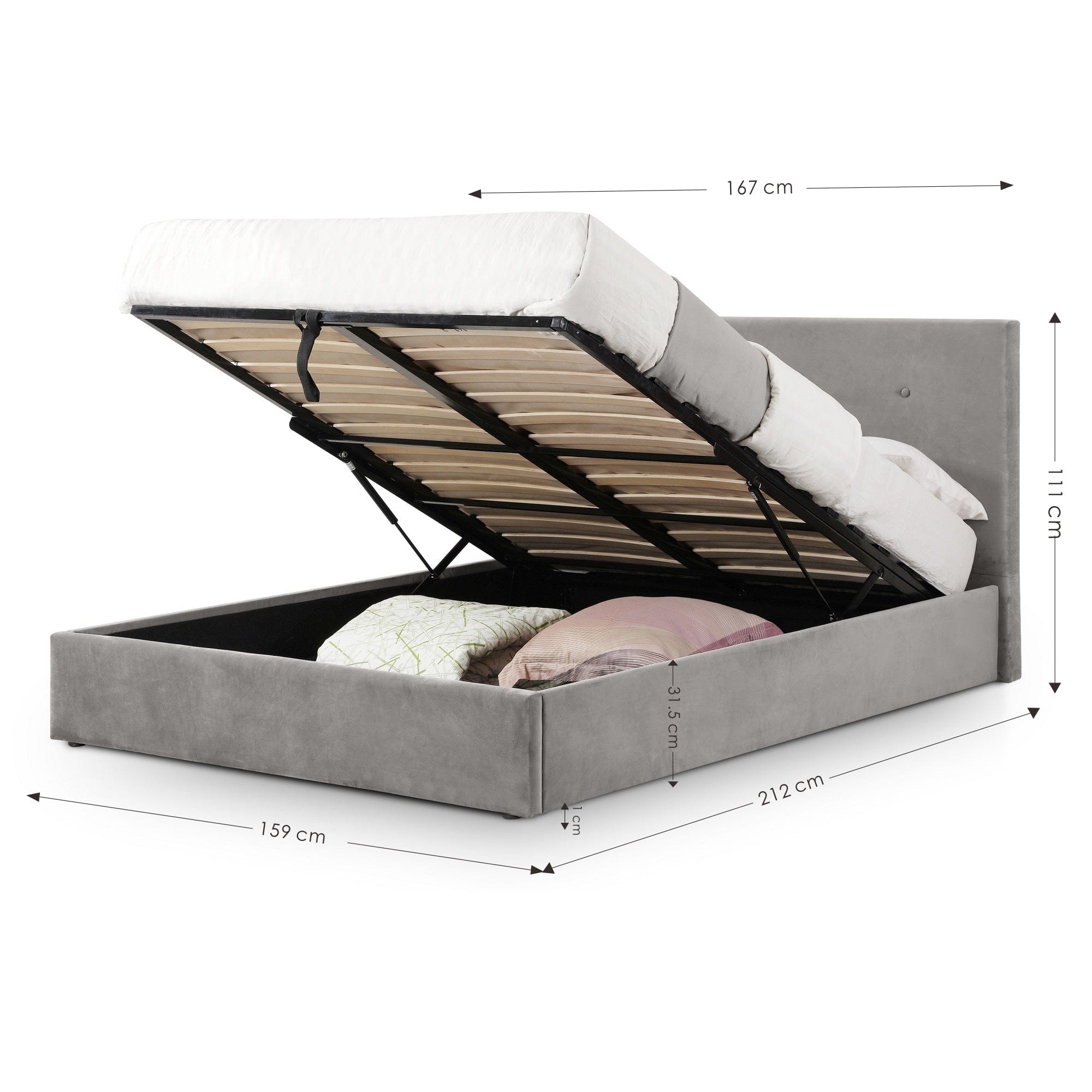 Julian Bowen Fabric Bed King 150cm 5ft Shoreditch High Headboard Lift-Up Storage Bed - Shoreditch - Slate Grey Bed Kings