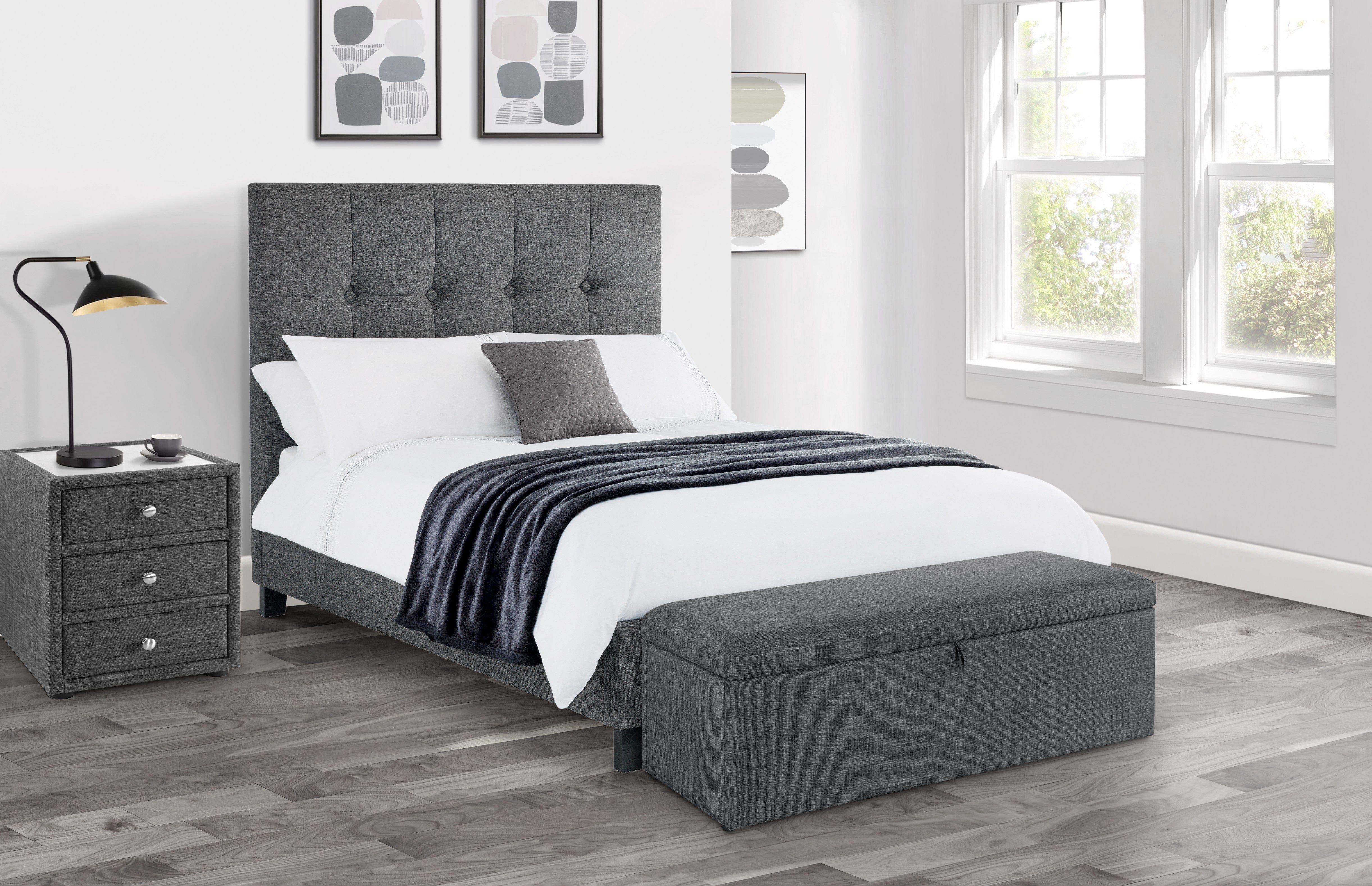 Julian Bowen Fabric Bed King 150cm 5ft Sorrento High Headboard Fabric Bed - Slate Linen Bed Kings