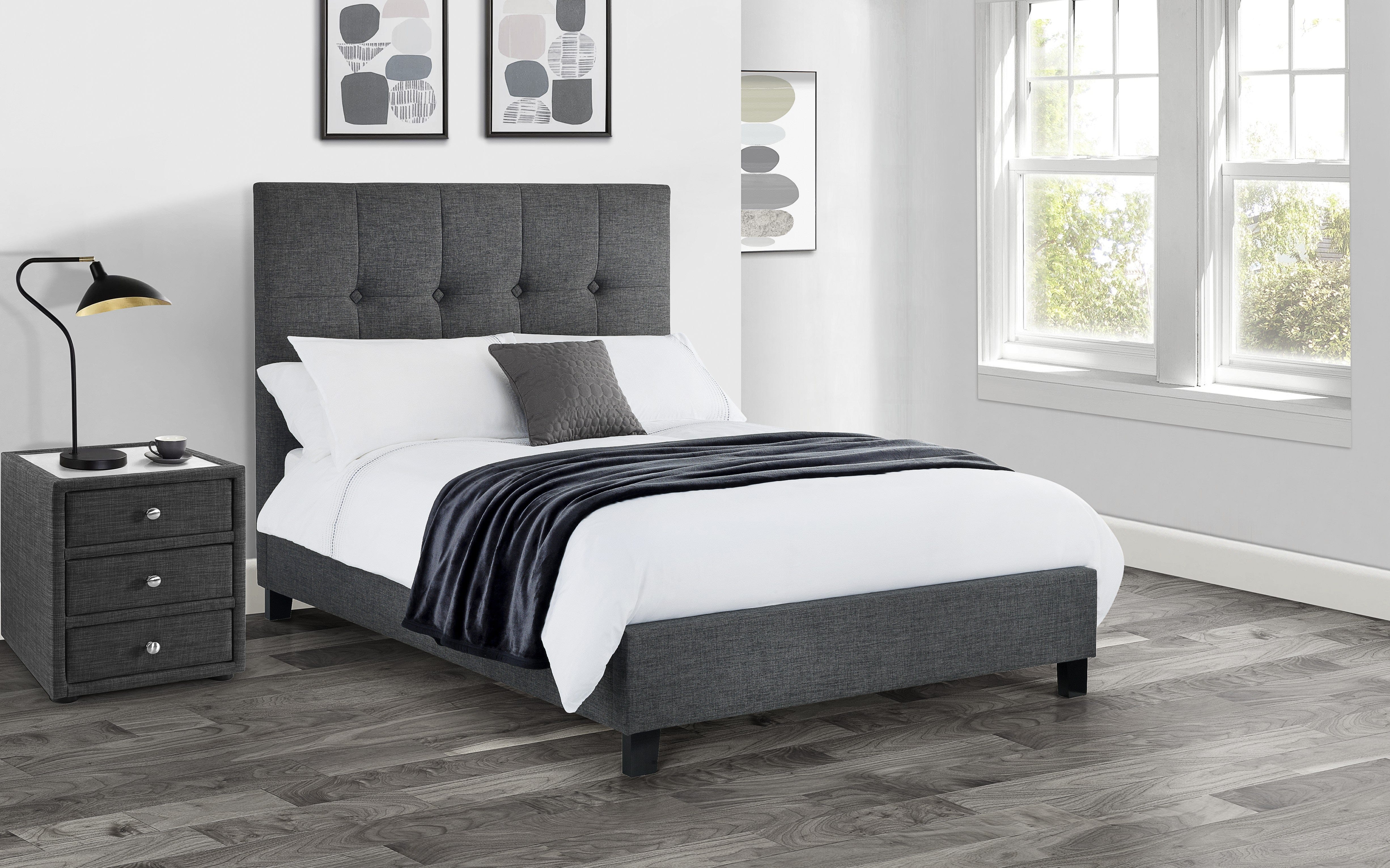 Julian Bowen Fabric Bed King 150cm 5ft Sorrento High Headboard Fabric Bed - Slate Linen Bed Kings