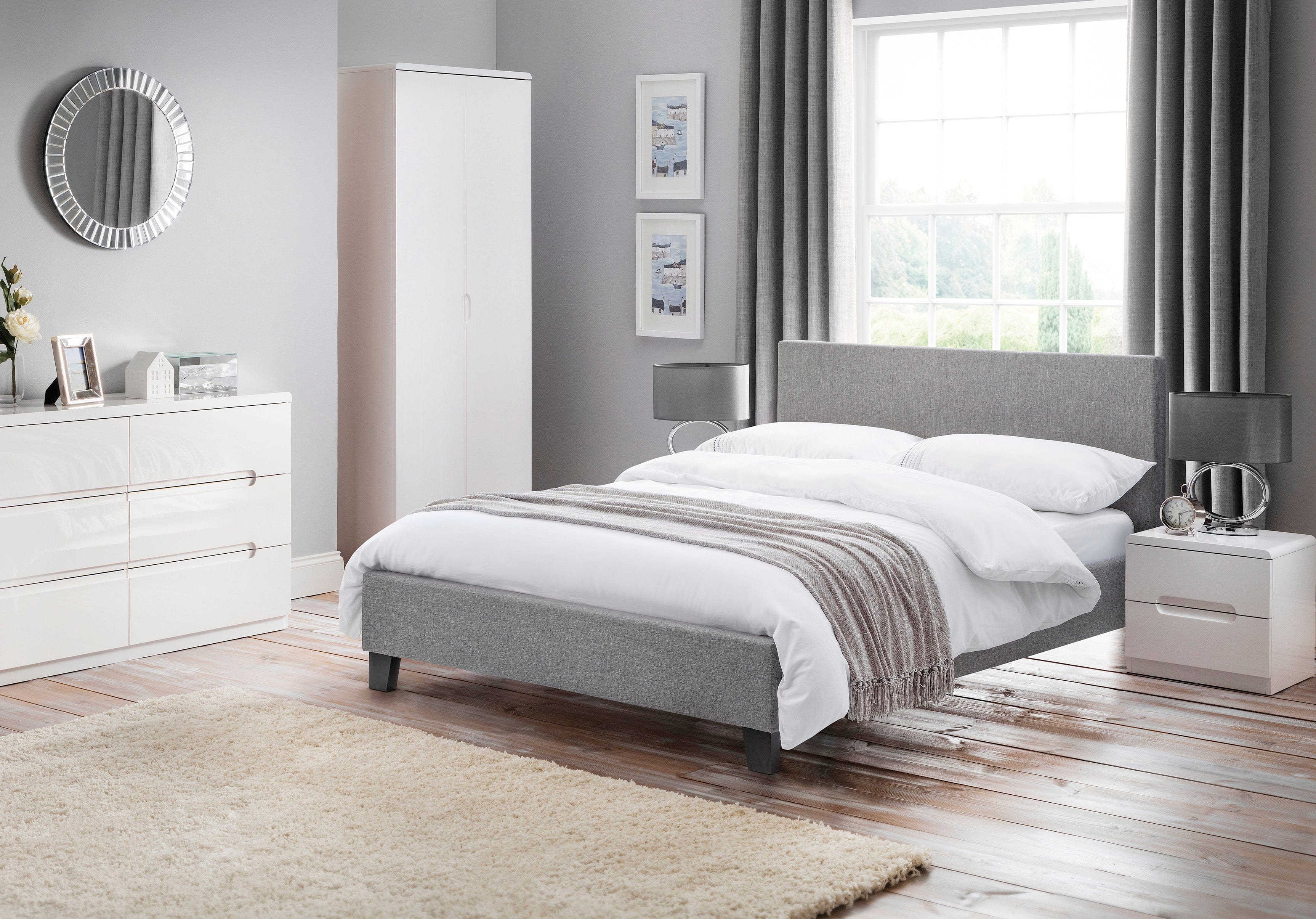 Julian Bowen Fabric Bed Rialto Light Grey Linen Bed - Grey Linen Bed Kings