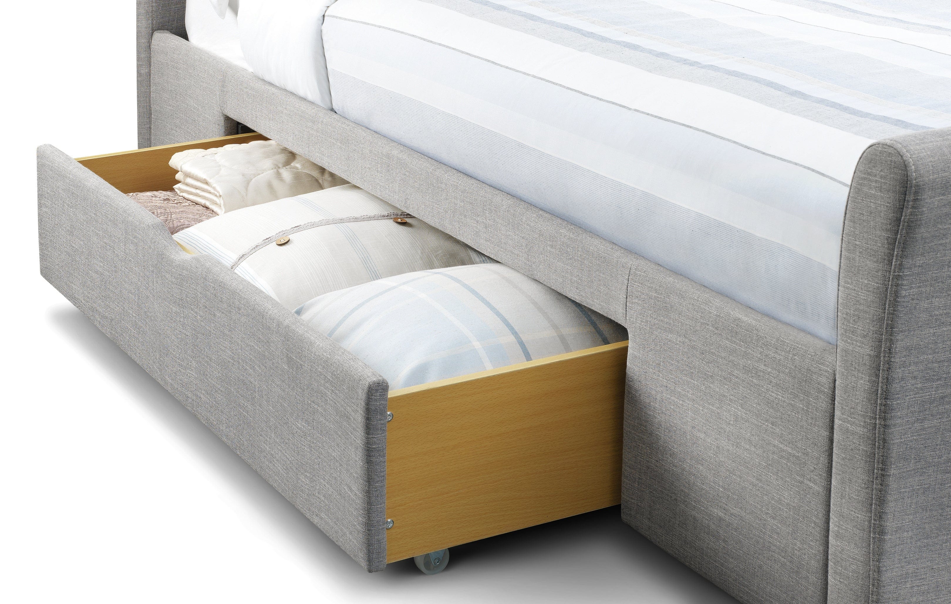 Capri Fabric Bed With Drawers - Light Grey