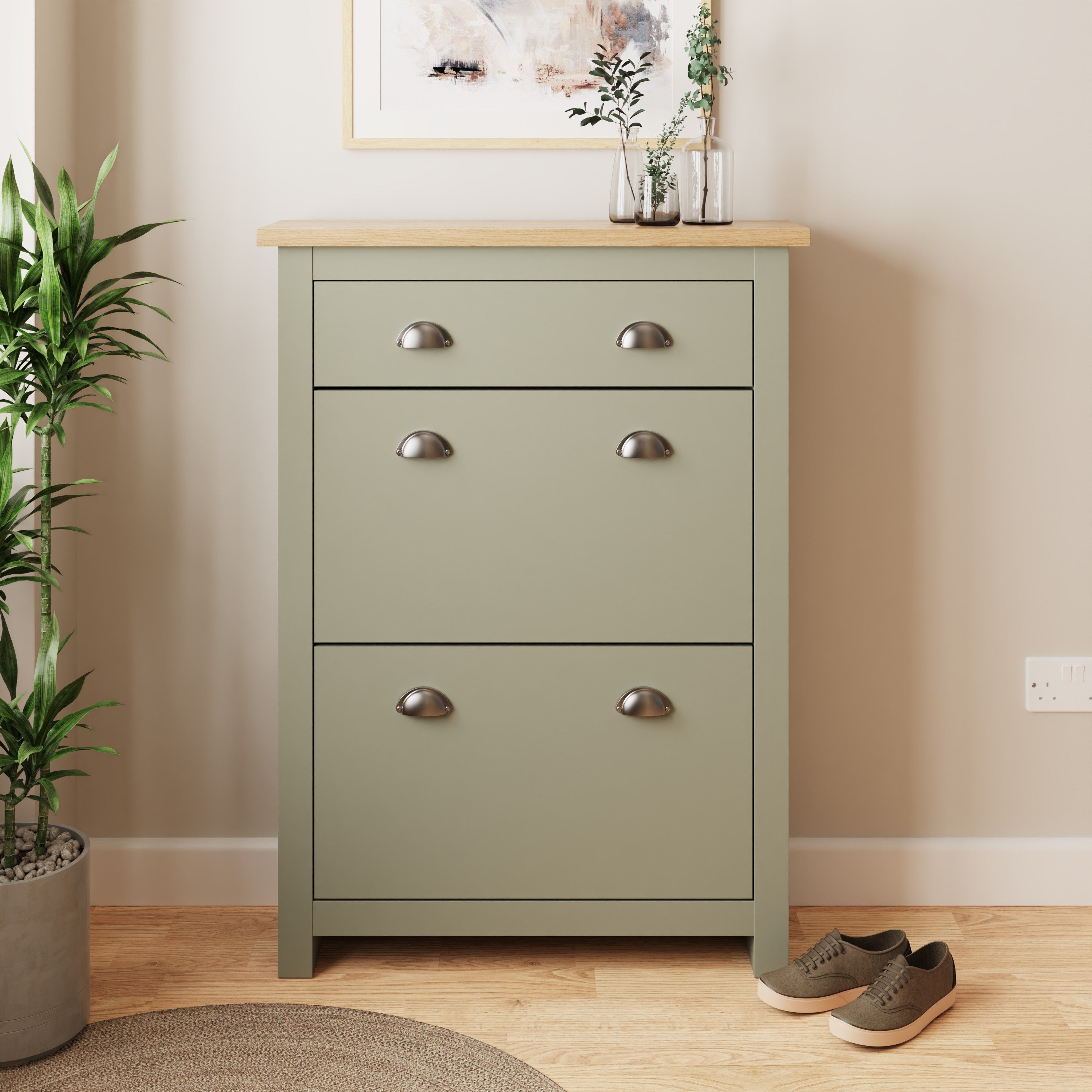 Lancaster 2Dr 1Drw Shoe Cabinet Sage Green