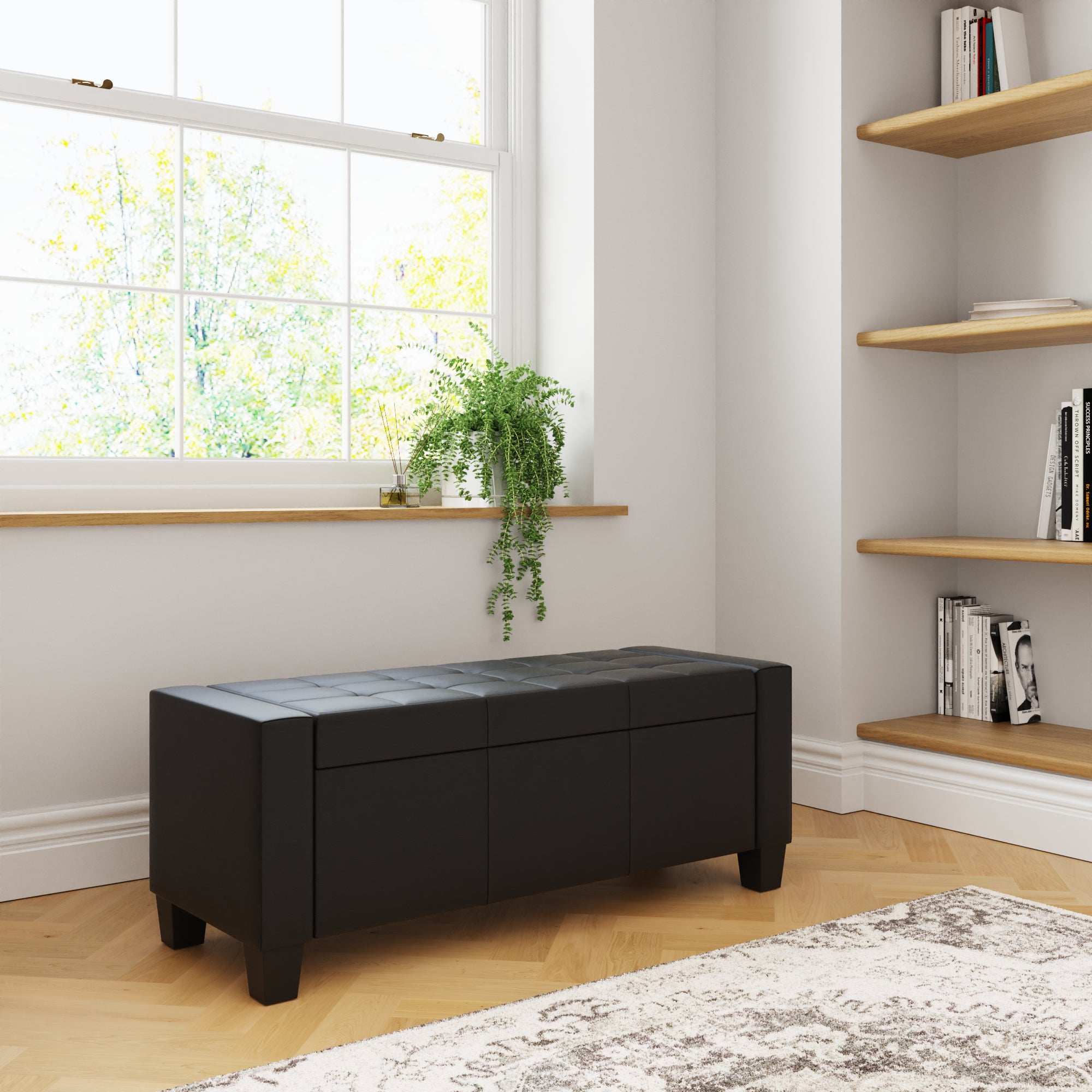 Verona Ottoman Bench Black  Pu