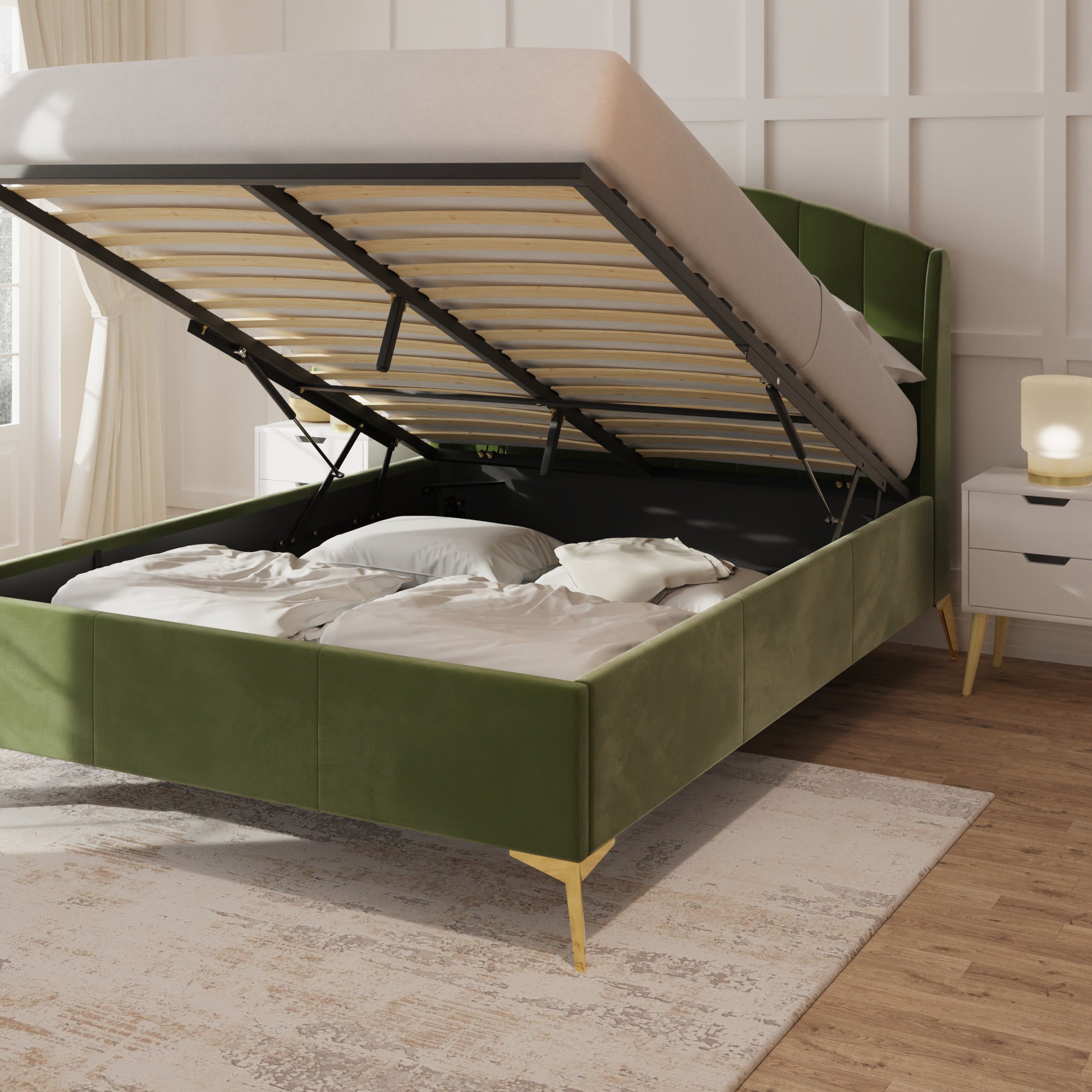 Pettine End Lift Ottoman Bed - Green