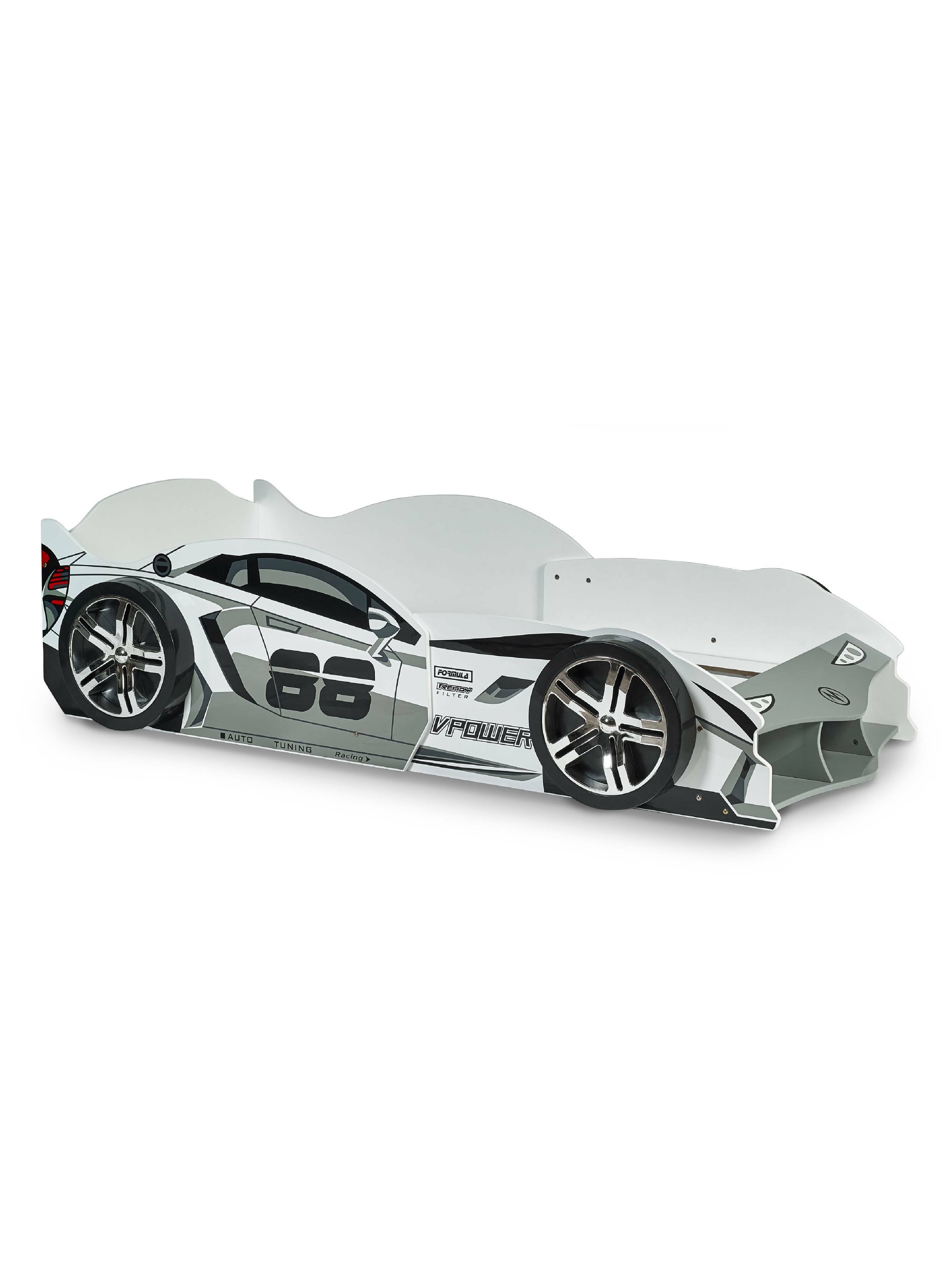 Storm White and Grey High Gloss 90cm Single Race Car Bed