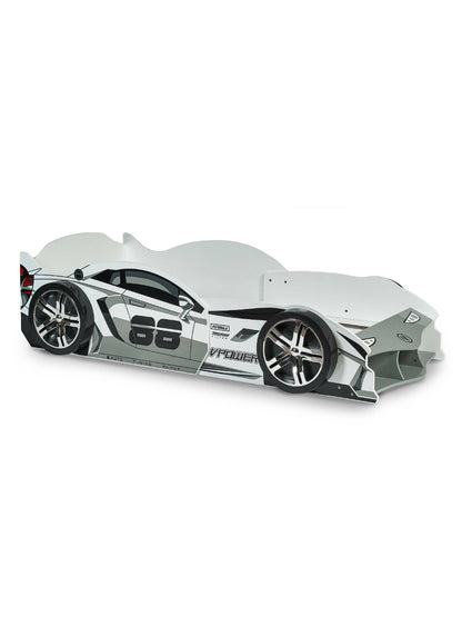 Storm White and Grey High Gloss 90cm Single Race Car Bed