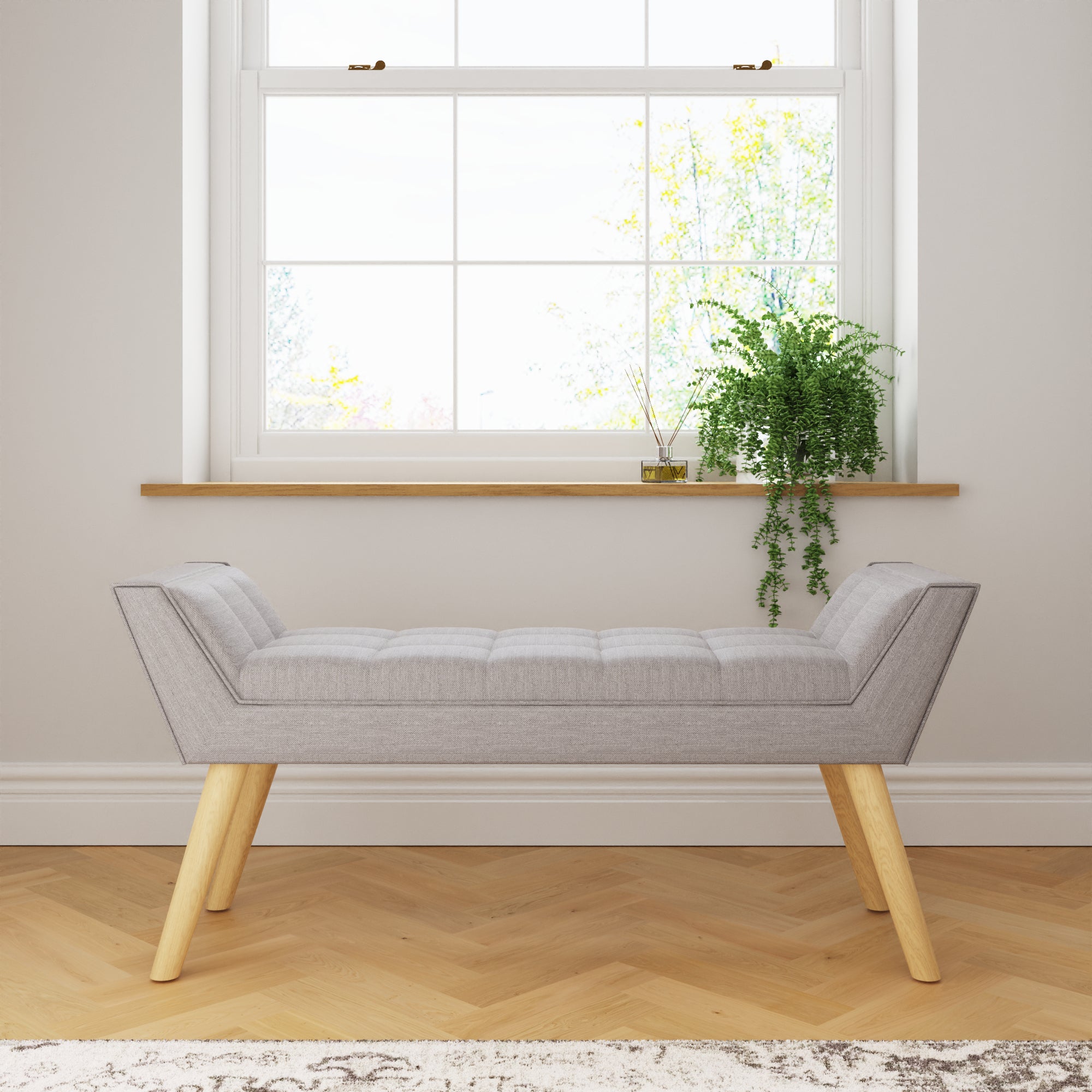 Milan Upholstered Bench Grey Hopsack