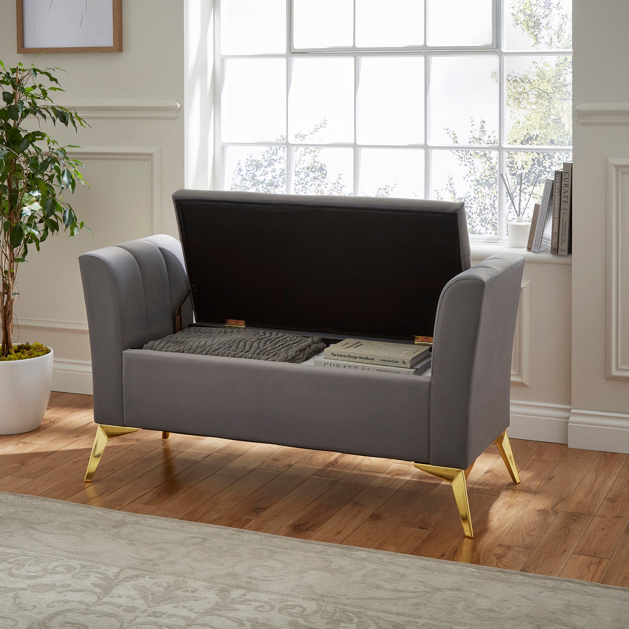 Pettine Ottoman Storage Bench Grey