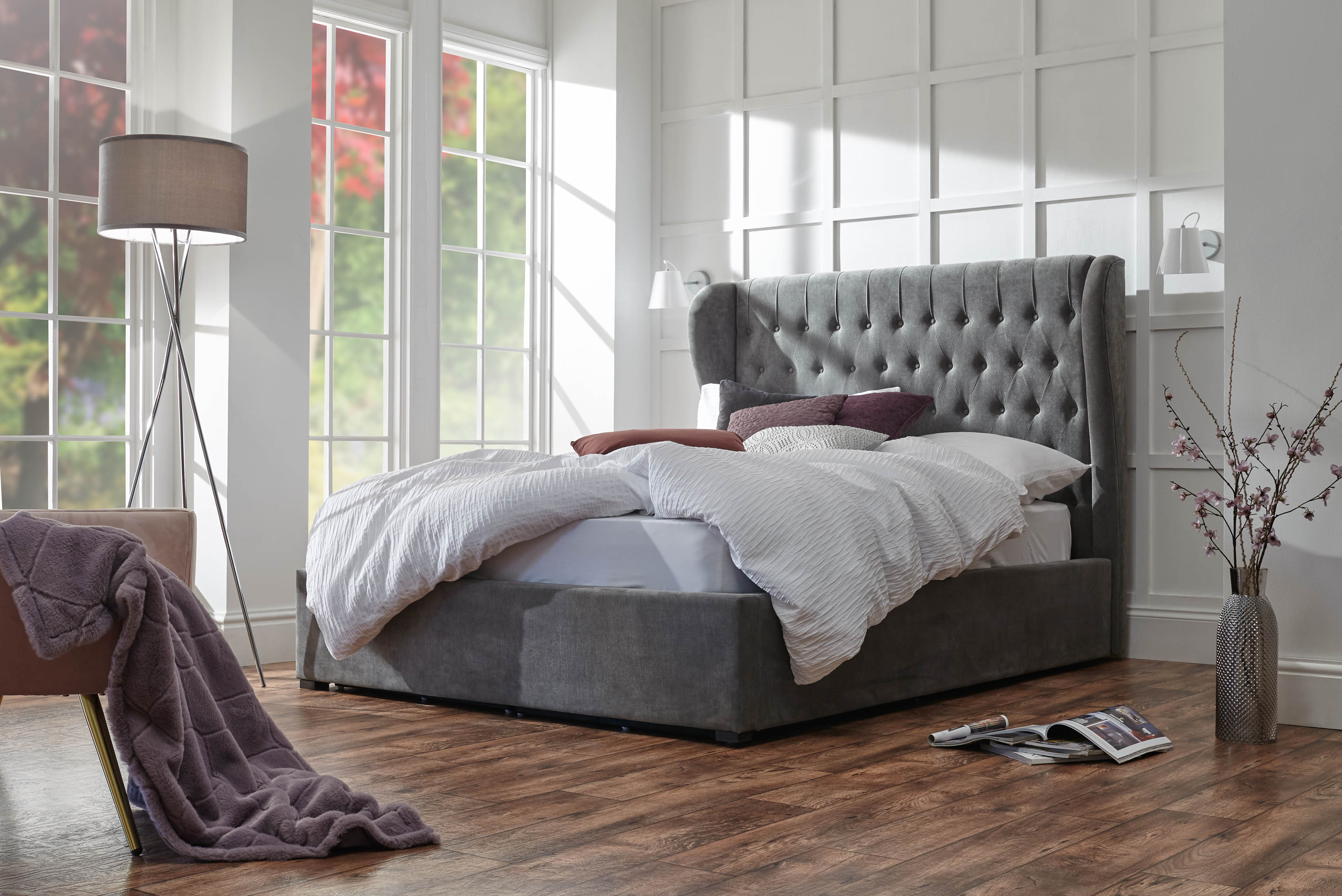 Dakota Ottoman Bed With Solid Base Grace Pewter